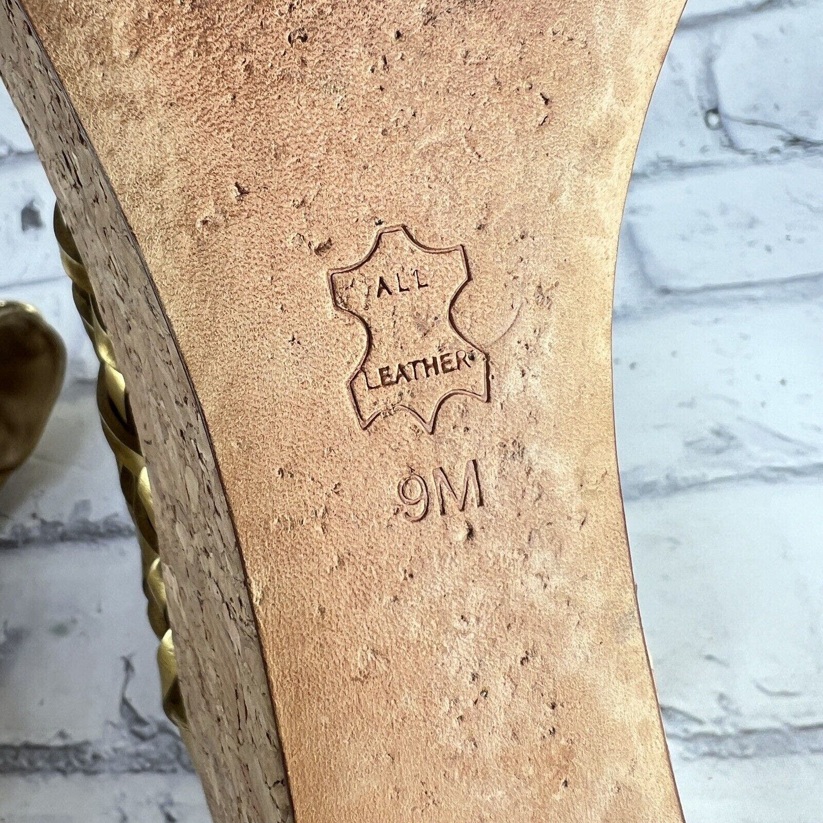 Tory Burch Wedge Platform Sandals Women’s 9 M Leather Cork Heels Gold Strappy