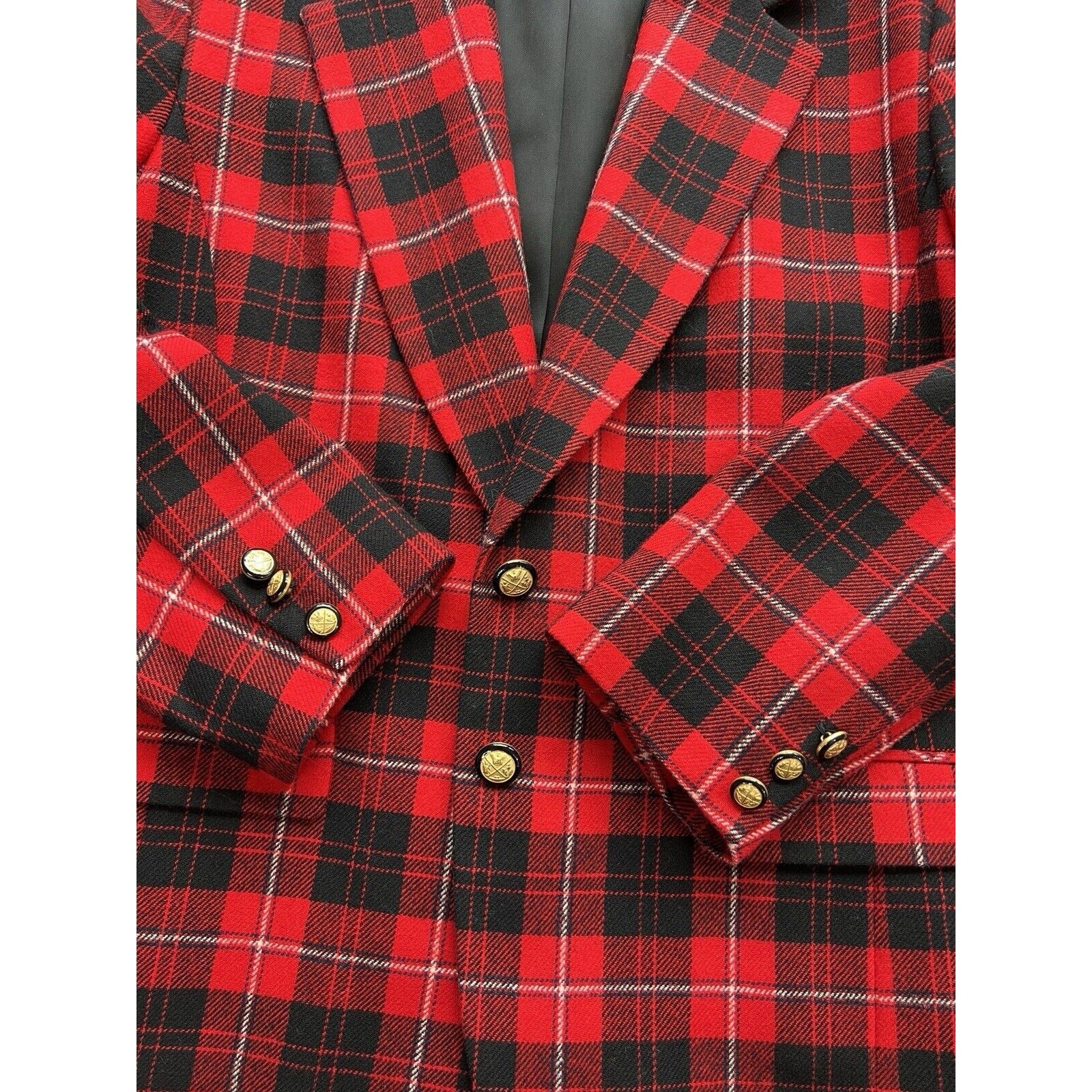 Pendleton 2 Button Blazer Women’s 16 Petite Red Buffalo Plaid Wool Jacket USA