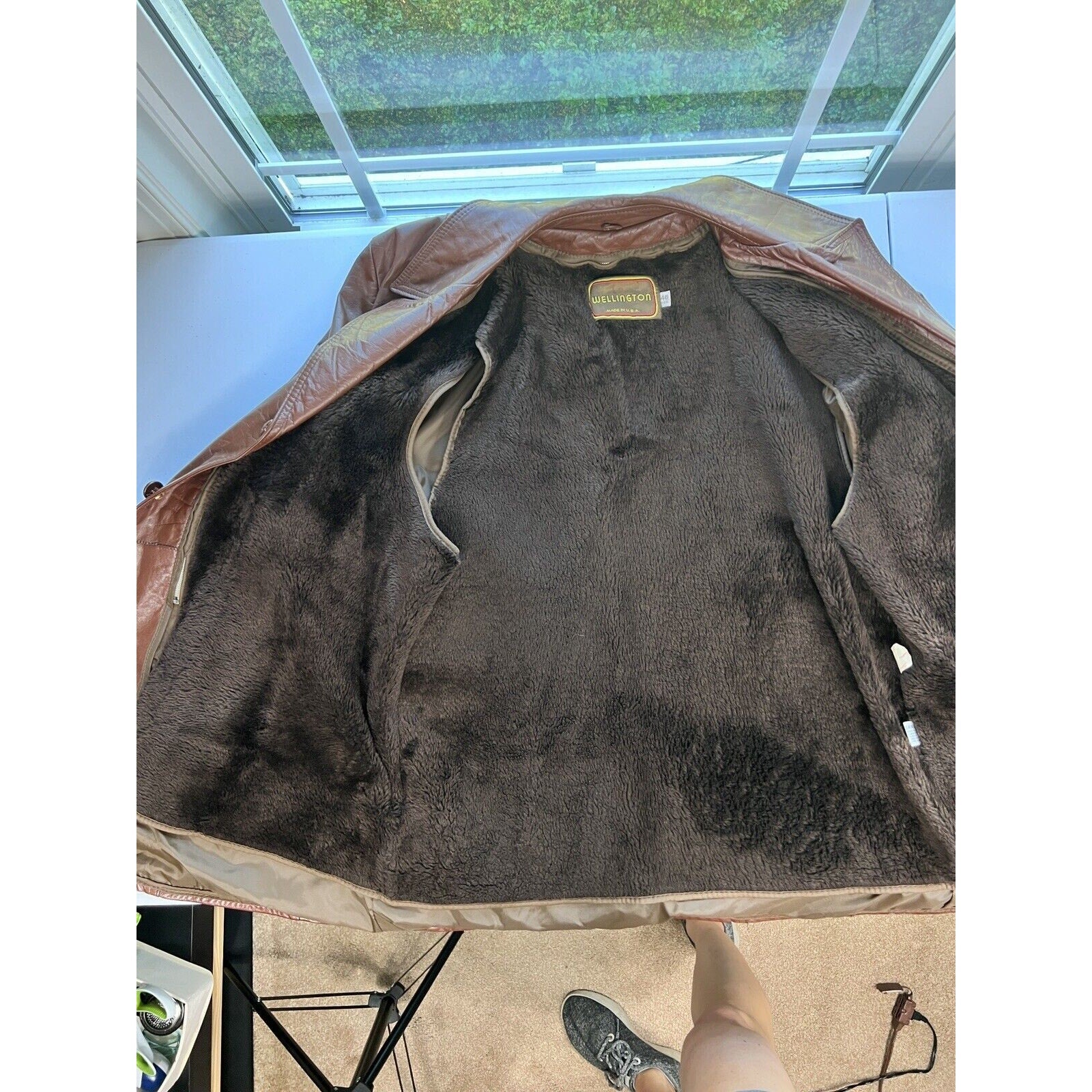 Vintage Leather Jacket Mens 46R 60s 70s Retro Zip Out Liner Coat Jacket Gangster