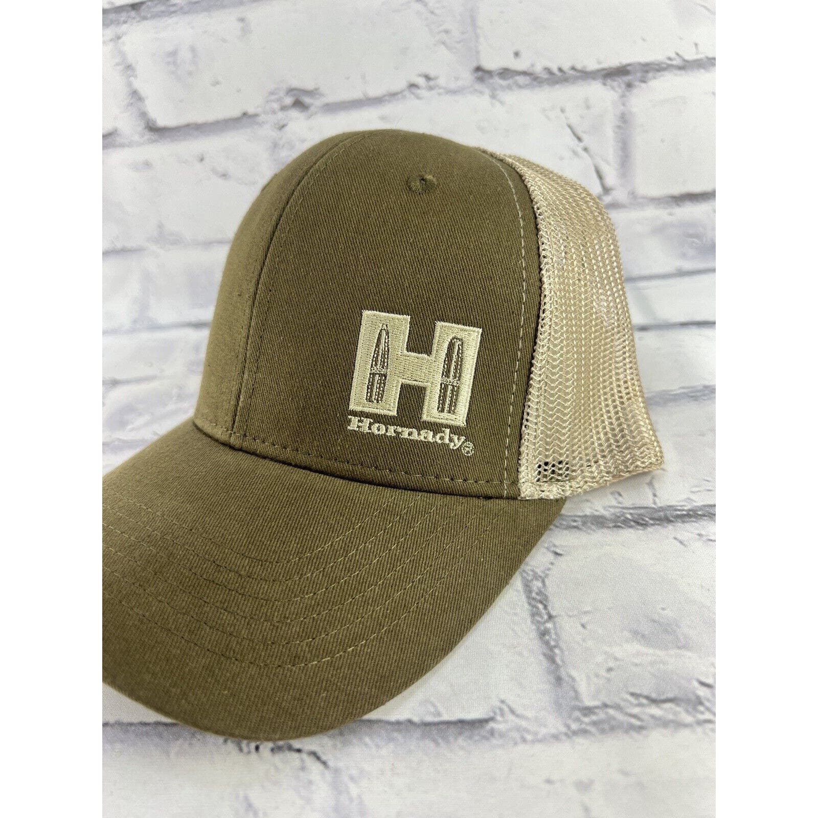 Hornady Baseball Trucker Hat Olive Green Tan Mesh Back Adjustable