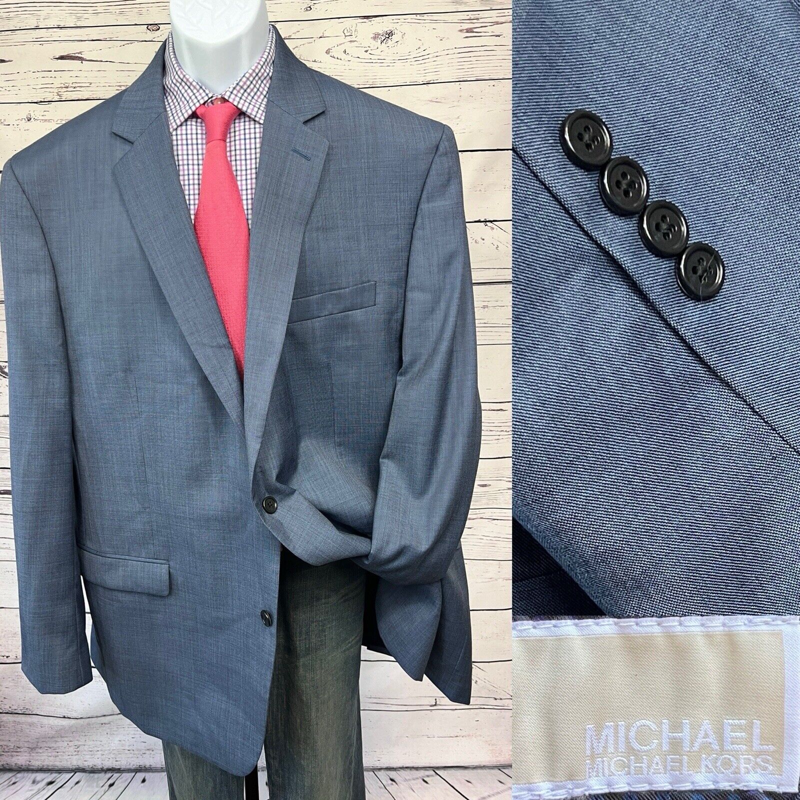 Michael Kors 2 Button Blazer Mens 50L Wool Jacket Sport Coat Blue