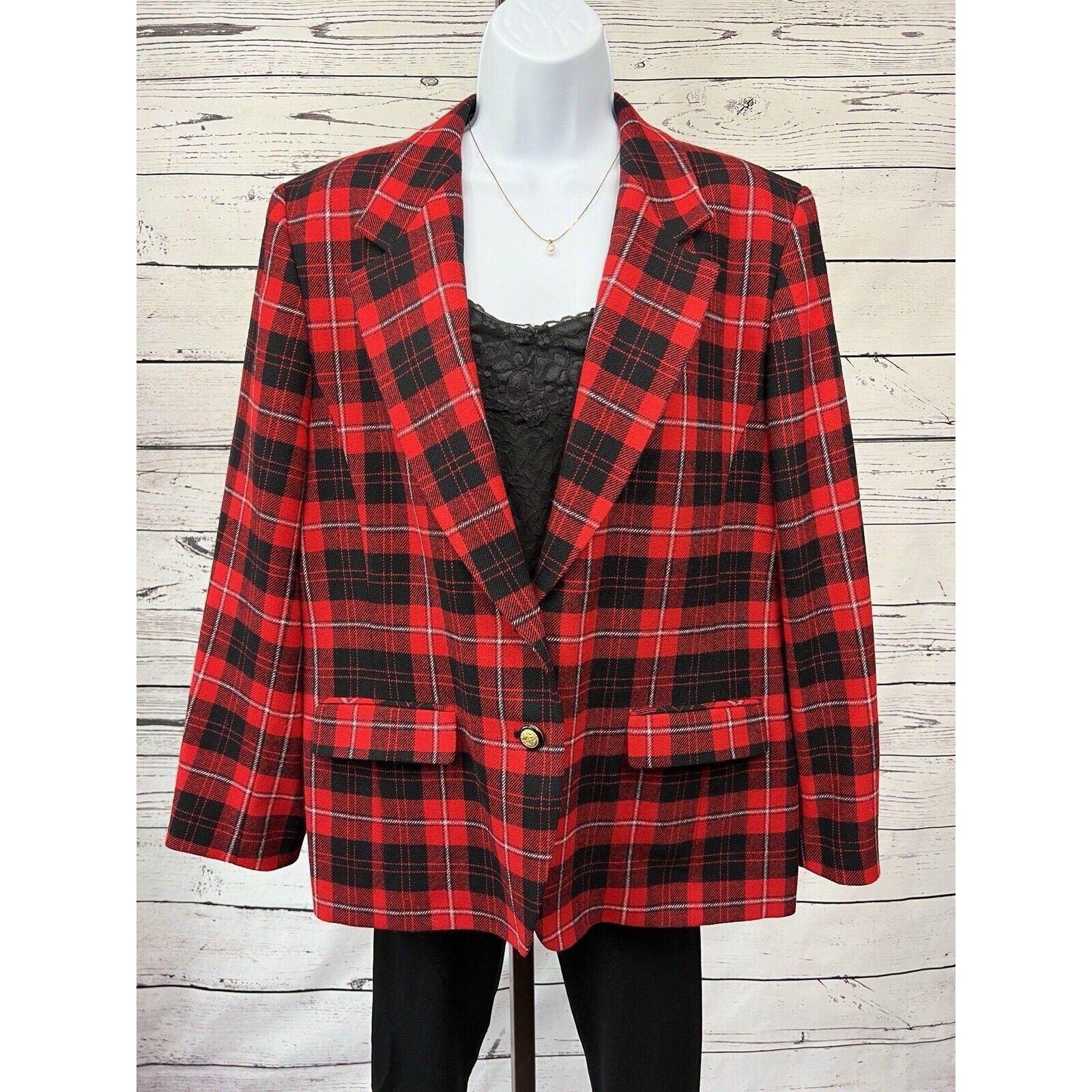 Pendleton 2 Button Blazer Women’s 16 Petite Red Buffalo Plaid Wool Jacket USA