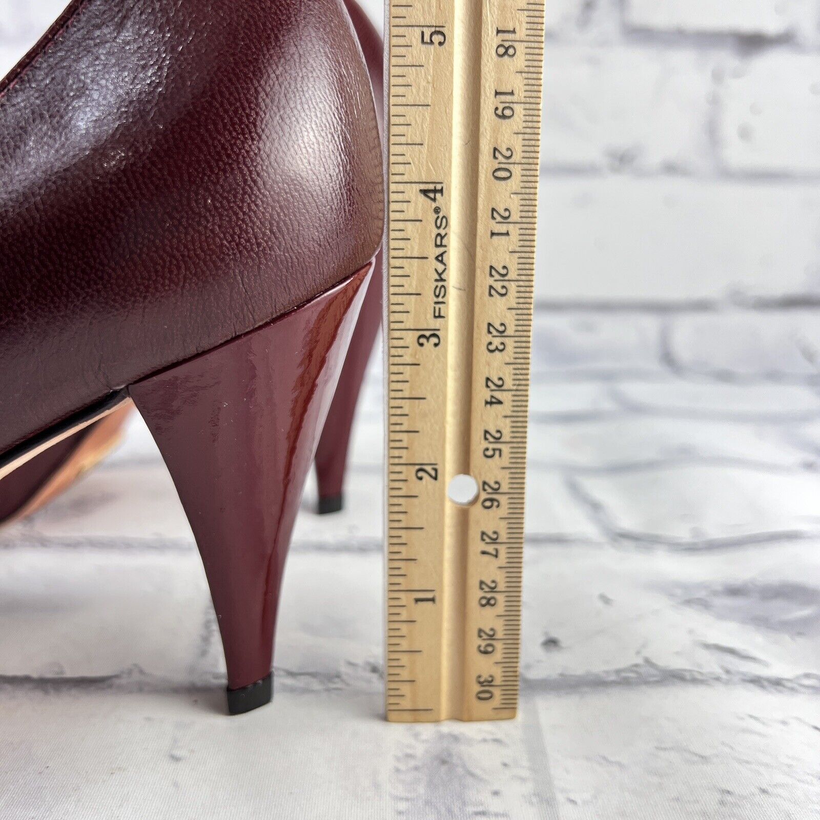 Cole Haan Melinda Pump Womens 7 B Open Toe High Heel Burgundy Red Leather Shoe