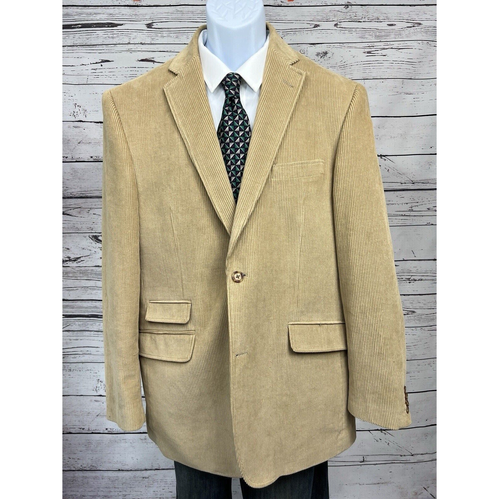 Alan Flusser 2 Button Sport Coat Men’s 42L Corduroy Beige Cotton Jacket Blazer