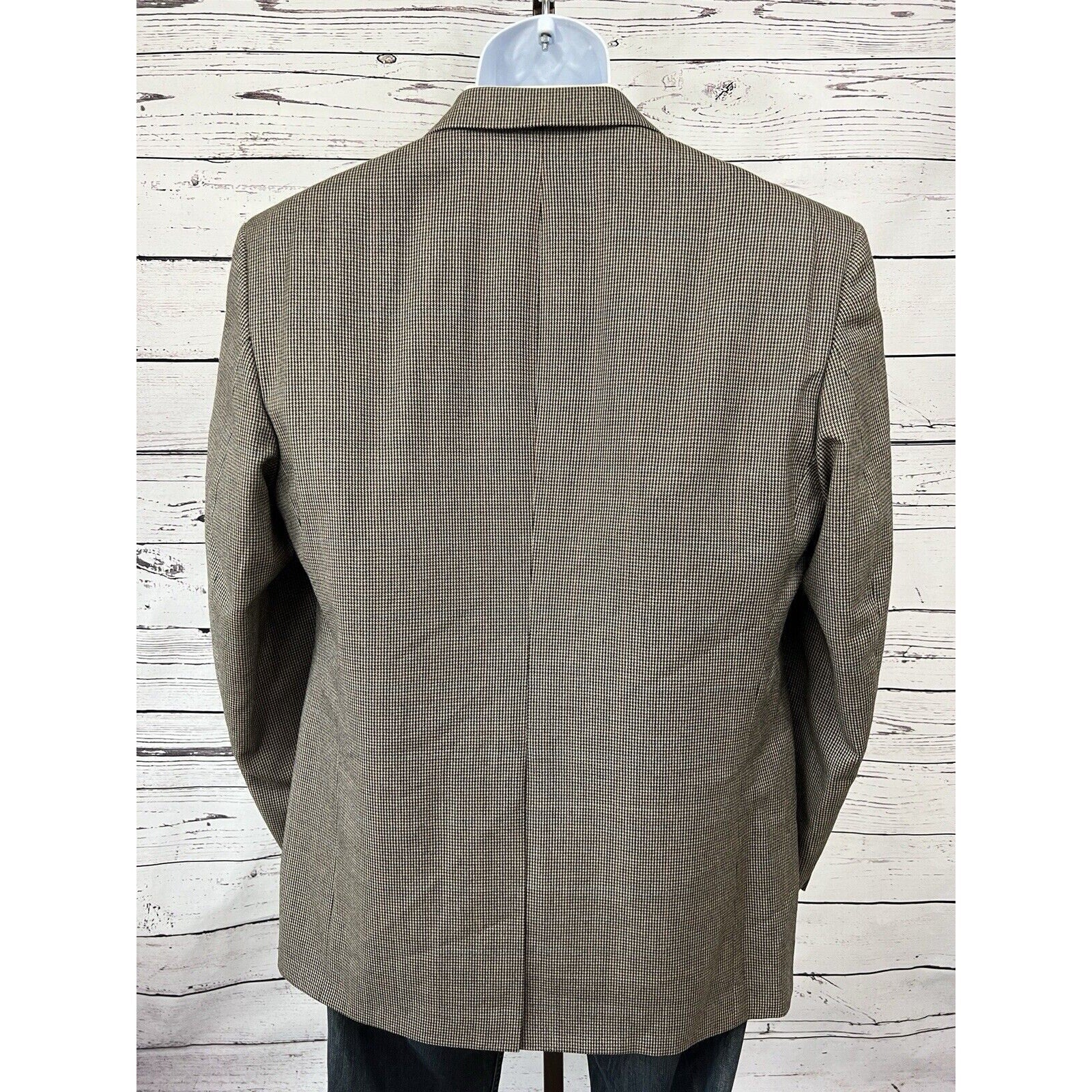 Vintage Burberry’s 2 Button Blazer Mens 44R Houndstooth Wool Jacket Brown