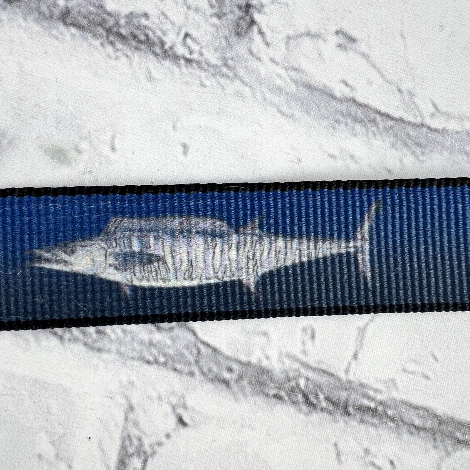 Thomas Bates Leather Canvas Belt Saltwater Fish Brass Buckle Mahi Mahi Wahoo