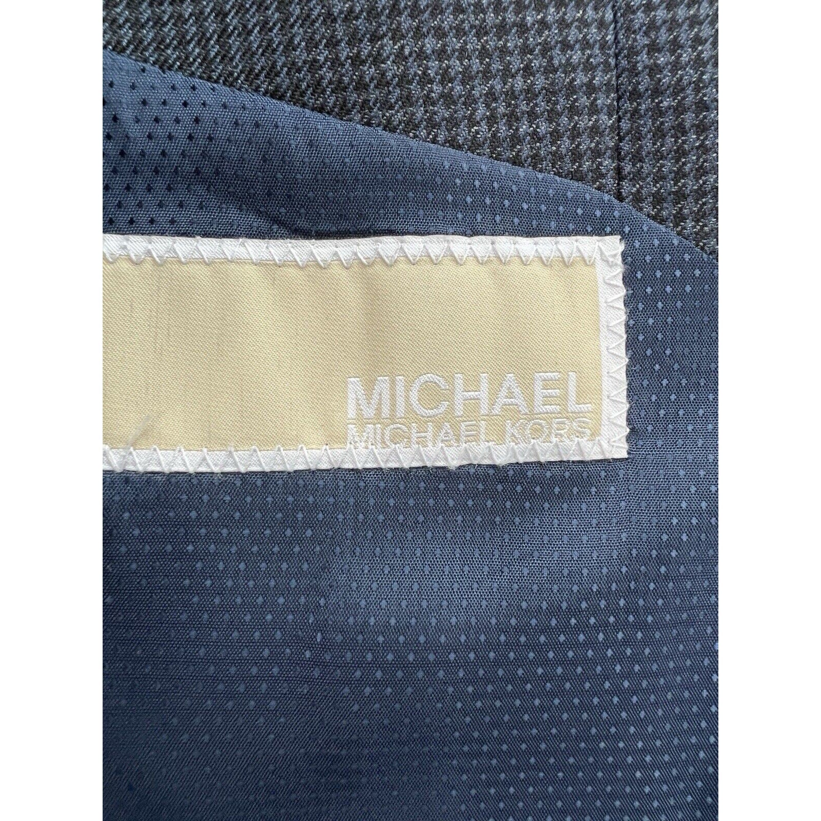 Michael Kors 2 Button Blazer Mens 42S Houndstooth Blue Wool Jacket Sport Coat