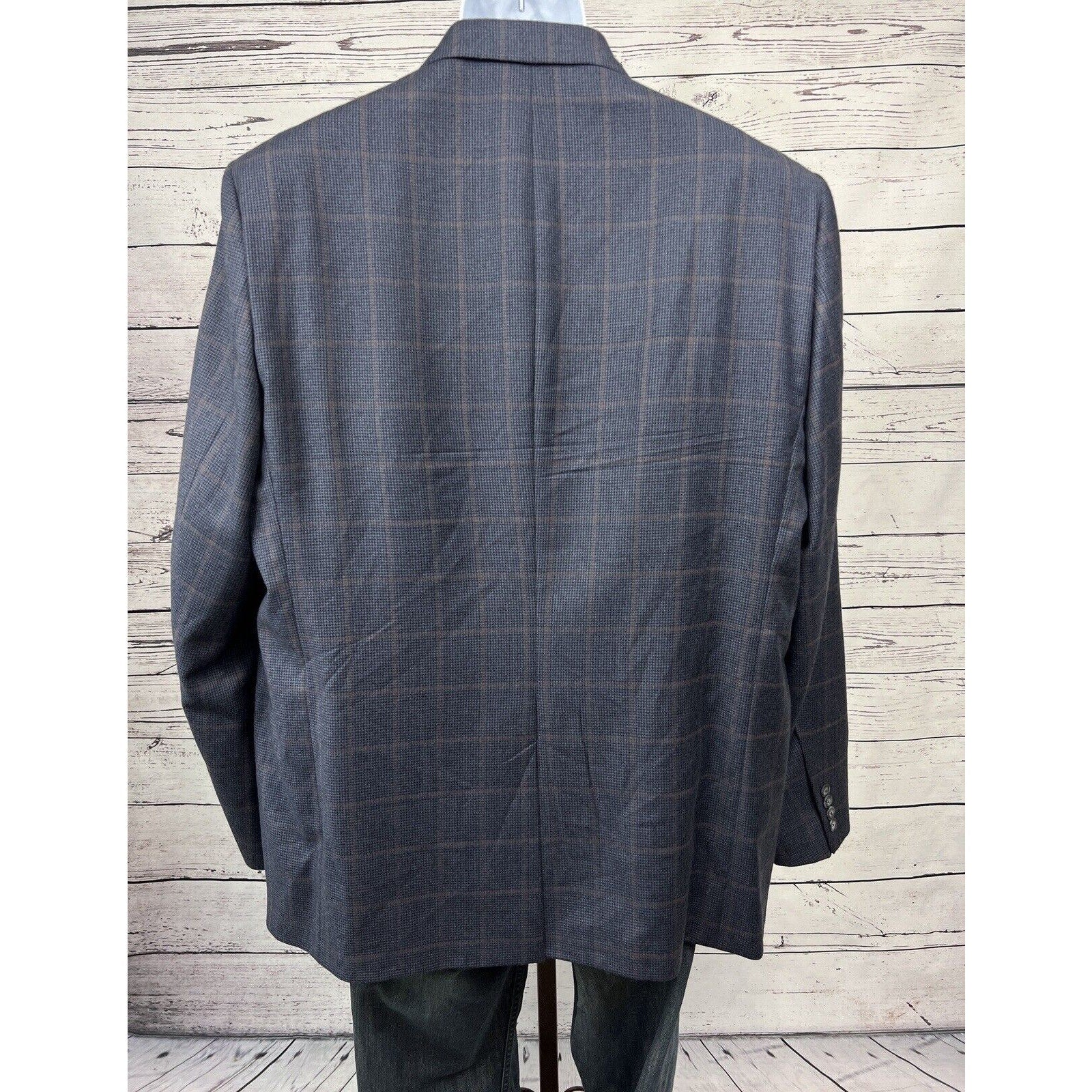 Coppley Gibson 2 Button Sport Coat Mens 50T Windowpane Wool Blue Jacket