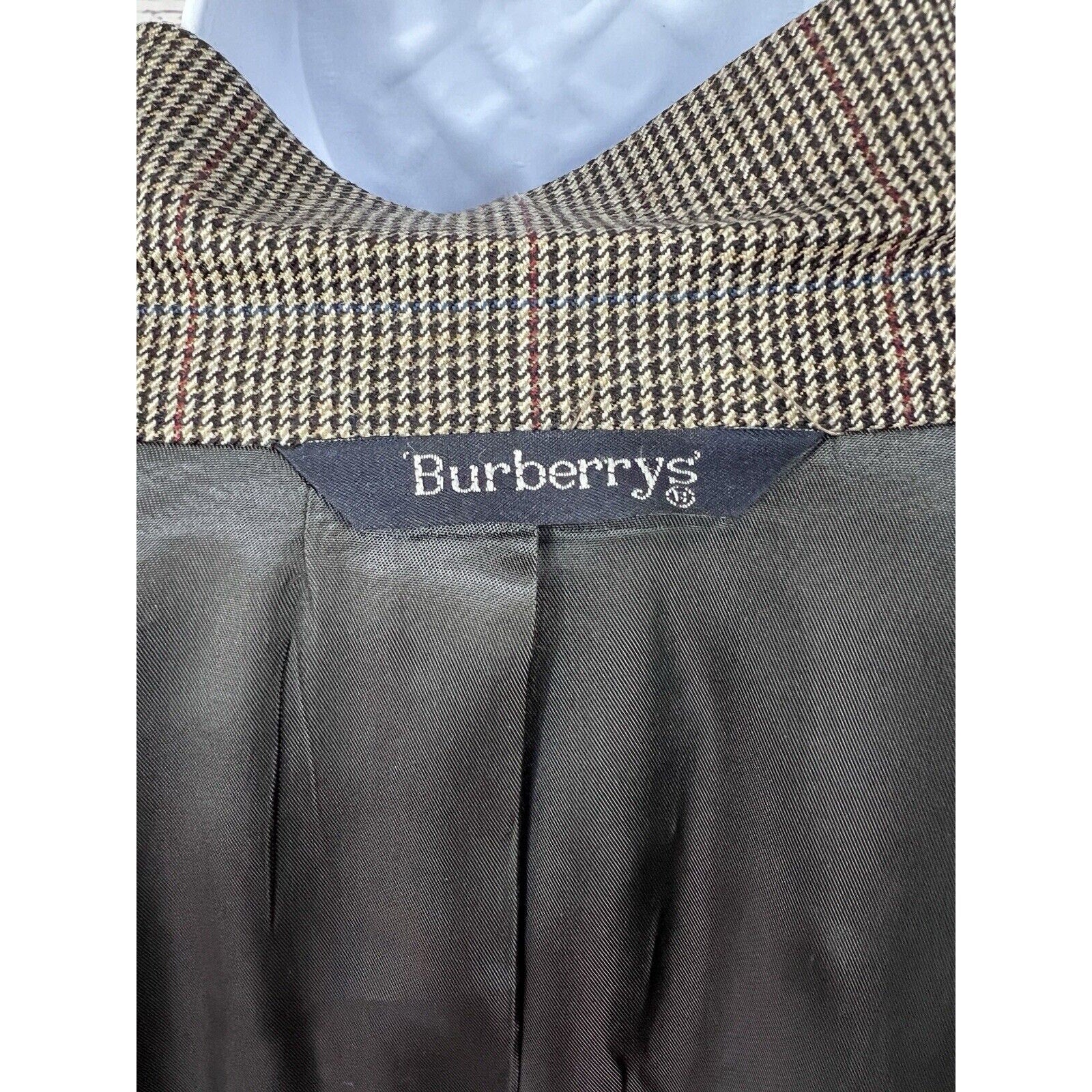 Vintage Burberry’s 2 Button Blazer Mens 44R Houndstooth Wool Jacket Brown