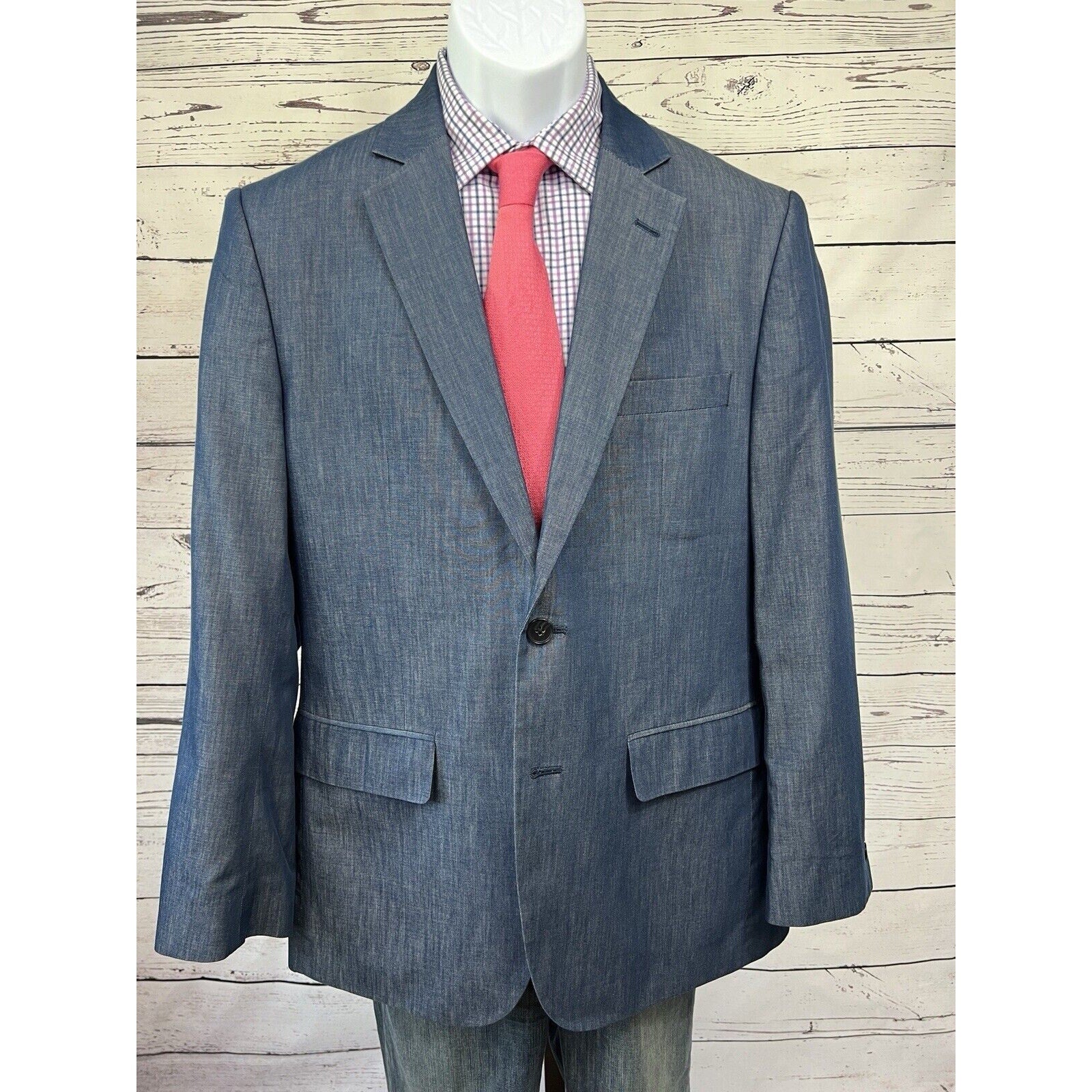 Jones New York 2 Button Sport Coat Men’s 40R Blue Denim Look Blazer Suit Jacket