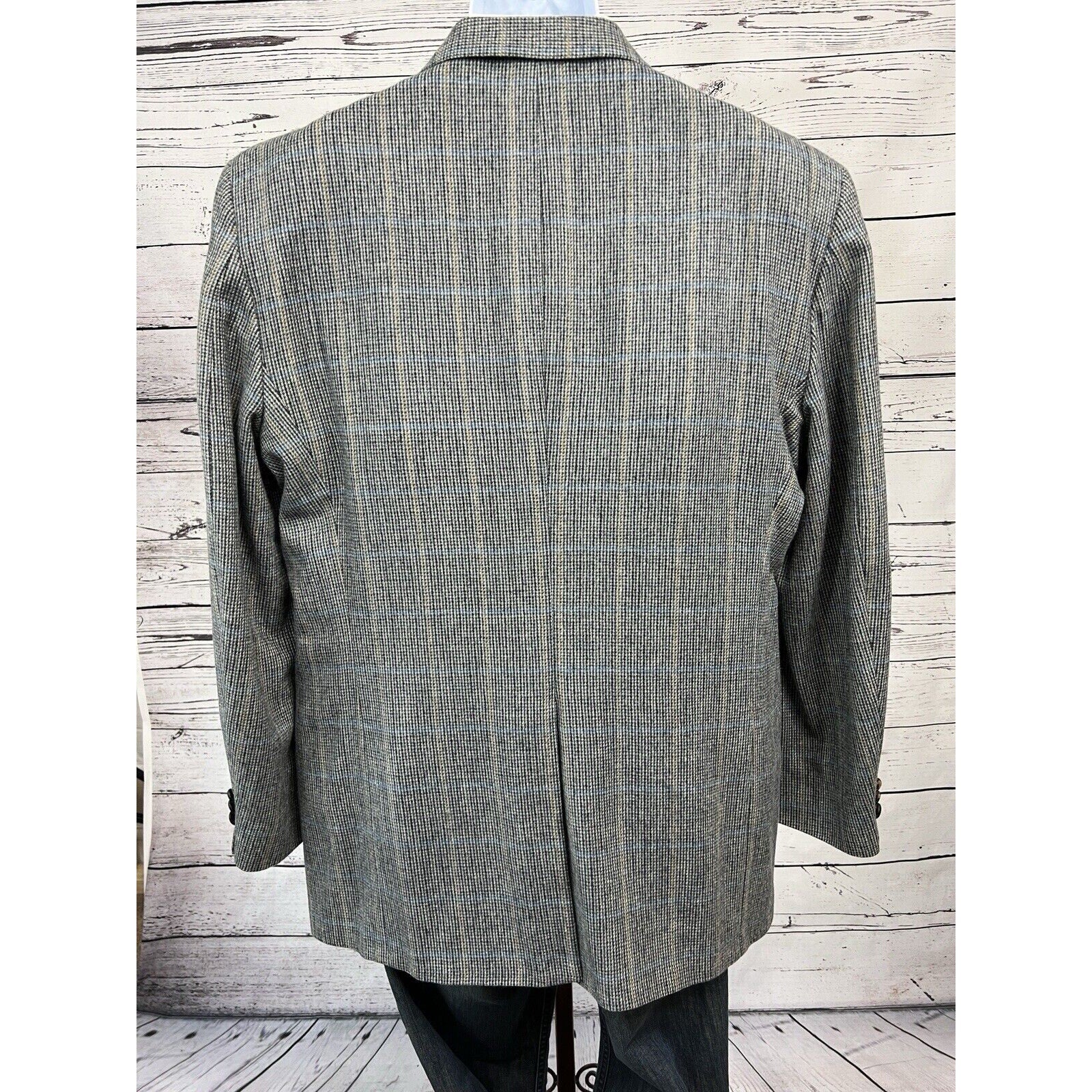 Bardstown 2 Button Blazer Men 48L Windowpane Wool Sport Coat Jacket Gray