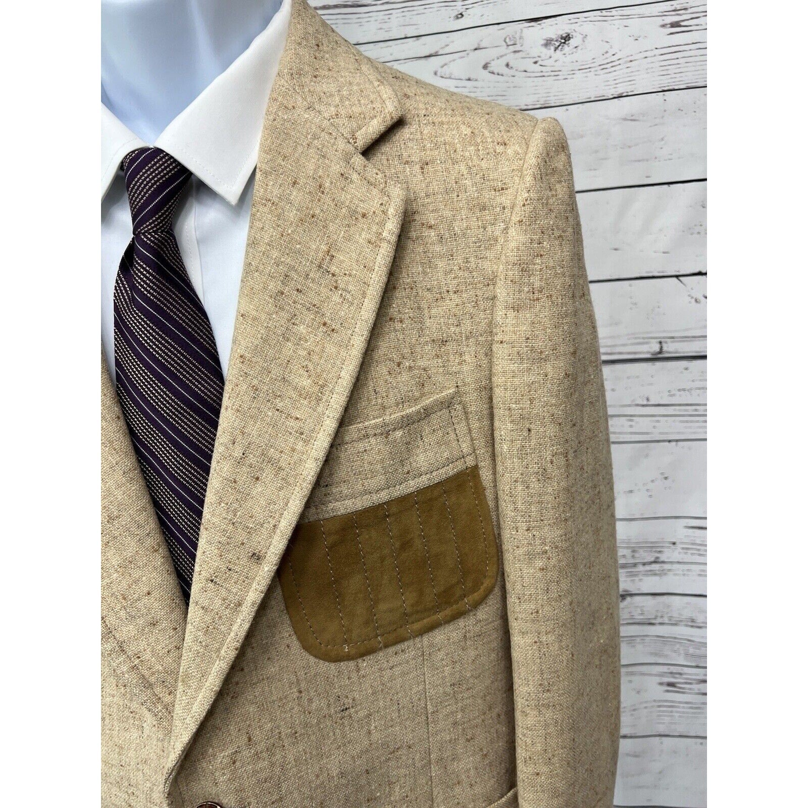 Taverly 2 Button Hunting Blazer Men’s 40R Tan Suede Accents Wool Vintage