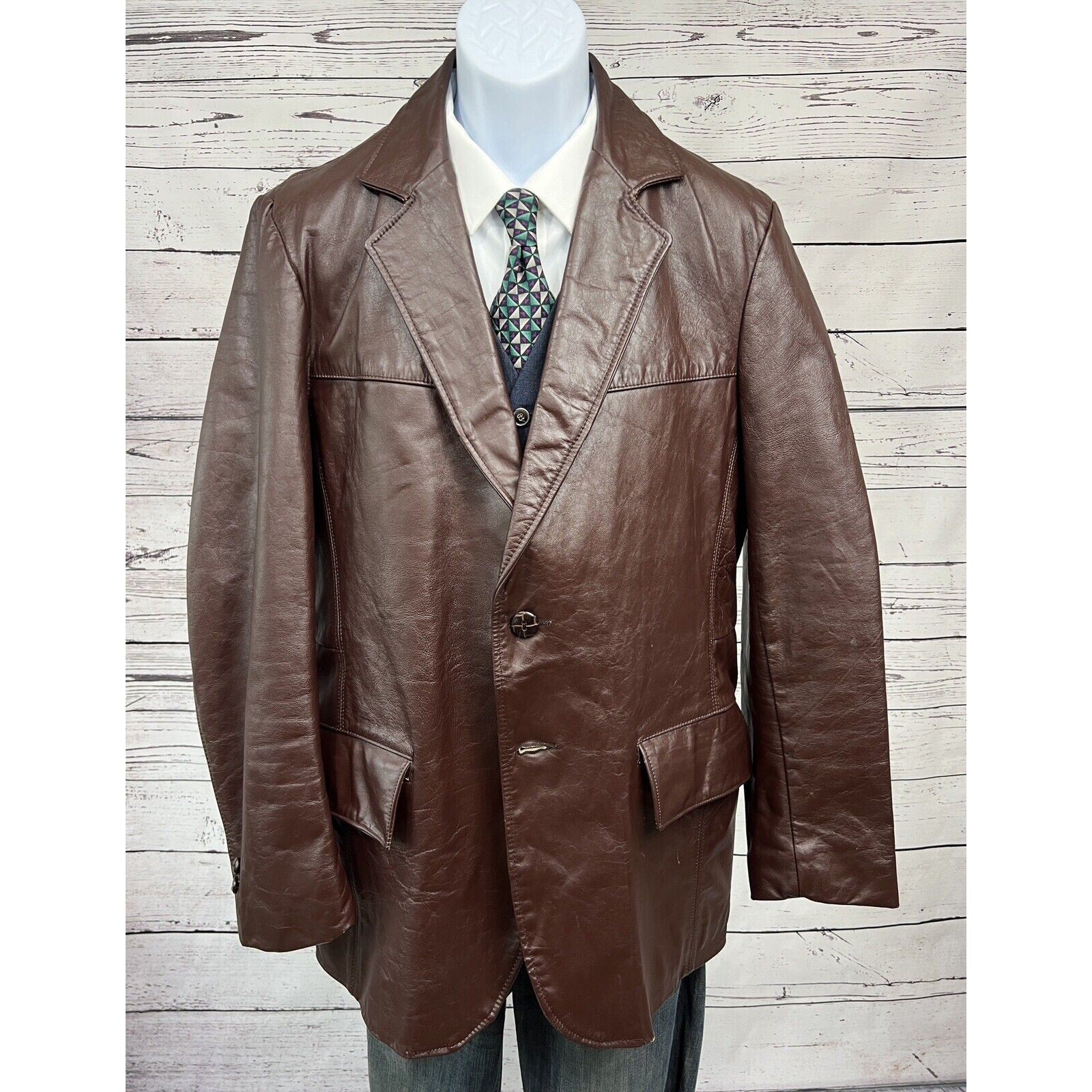 Vintage Sears Leather Jacket Mens 42 Blazer Coat Mobster Gangster 70’s USA Made