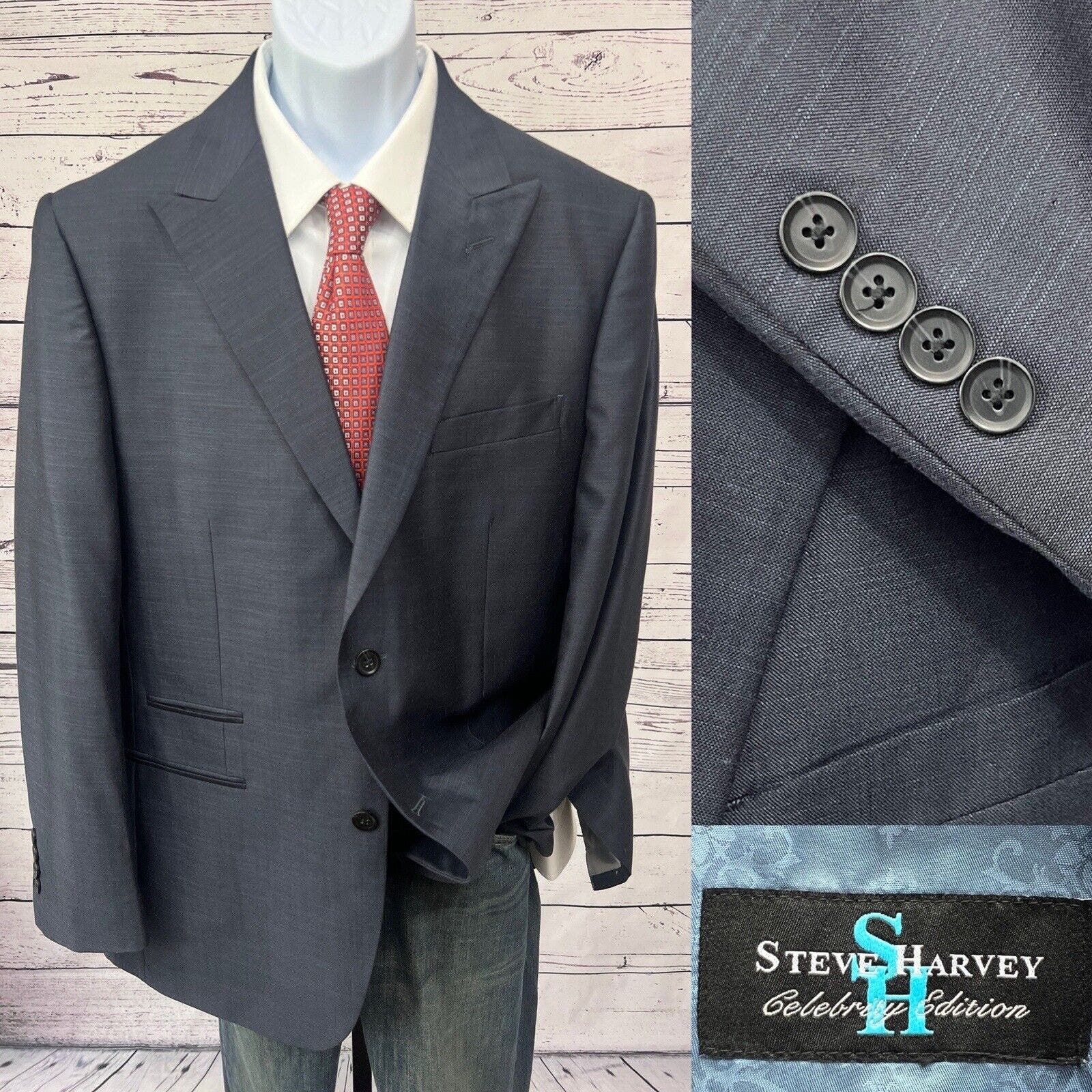 Steve Harvey Celebrity Edition 2 Button Suit Men’s 44R Blue Model King 34x34