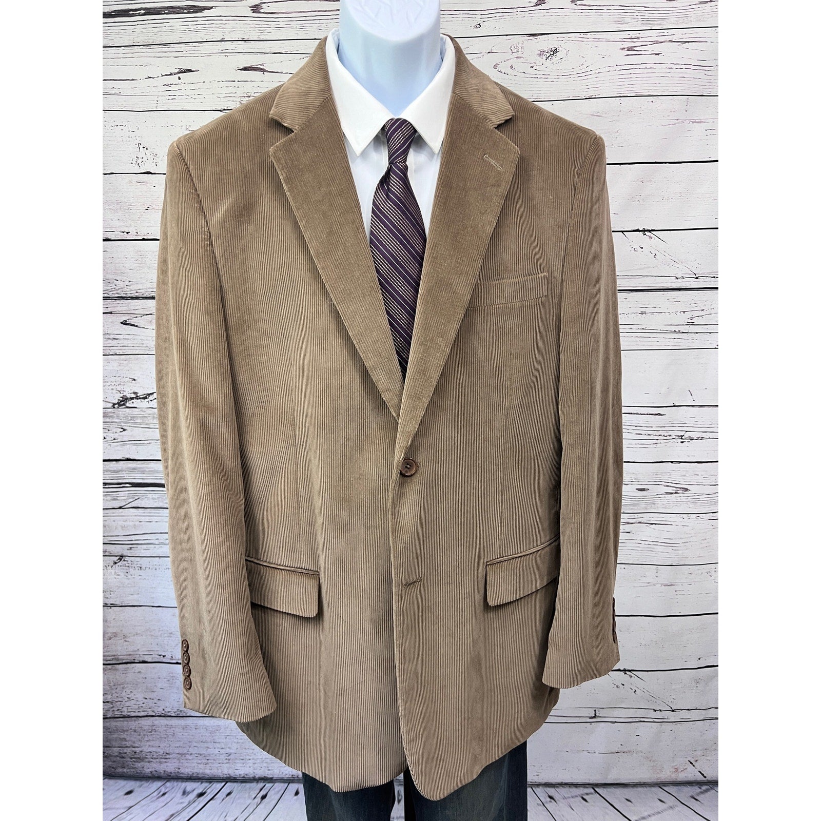 Saddlebred 2 Button Sport Coat Men’s 44L Corduroy Brown Cotton Jacket Blazer