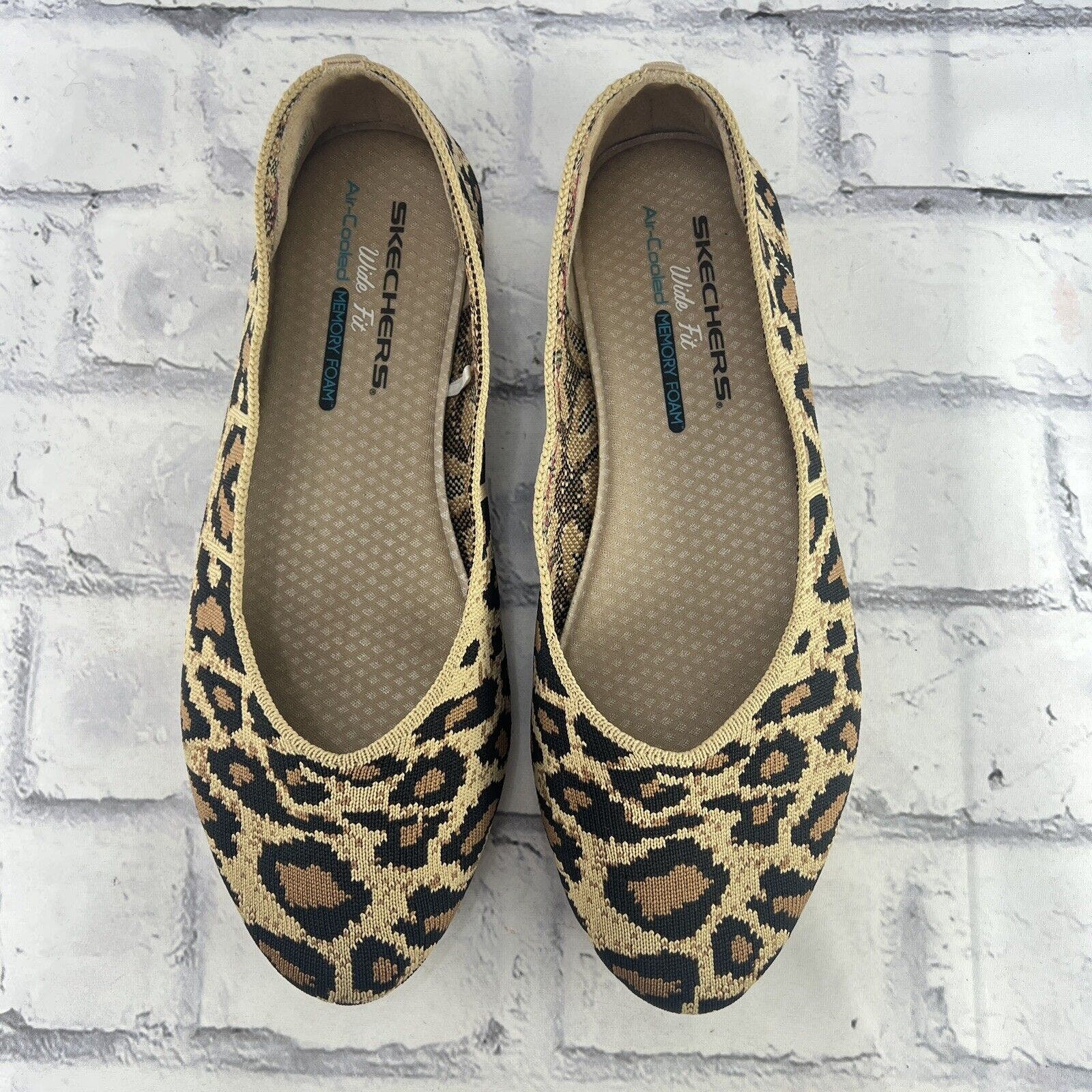 Skechers Cleo Claw-Some Ballet Flats Women’s 8 Wide Slip-On Casual Leopard Tan