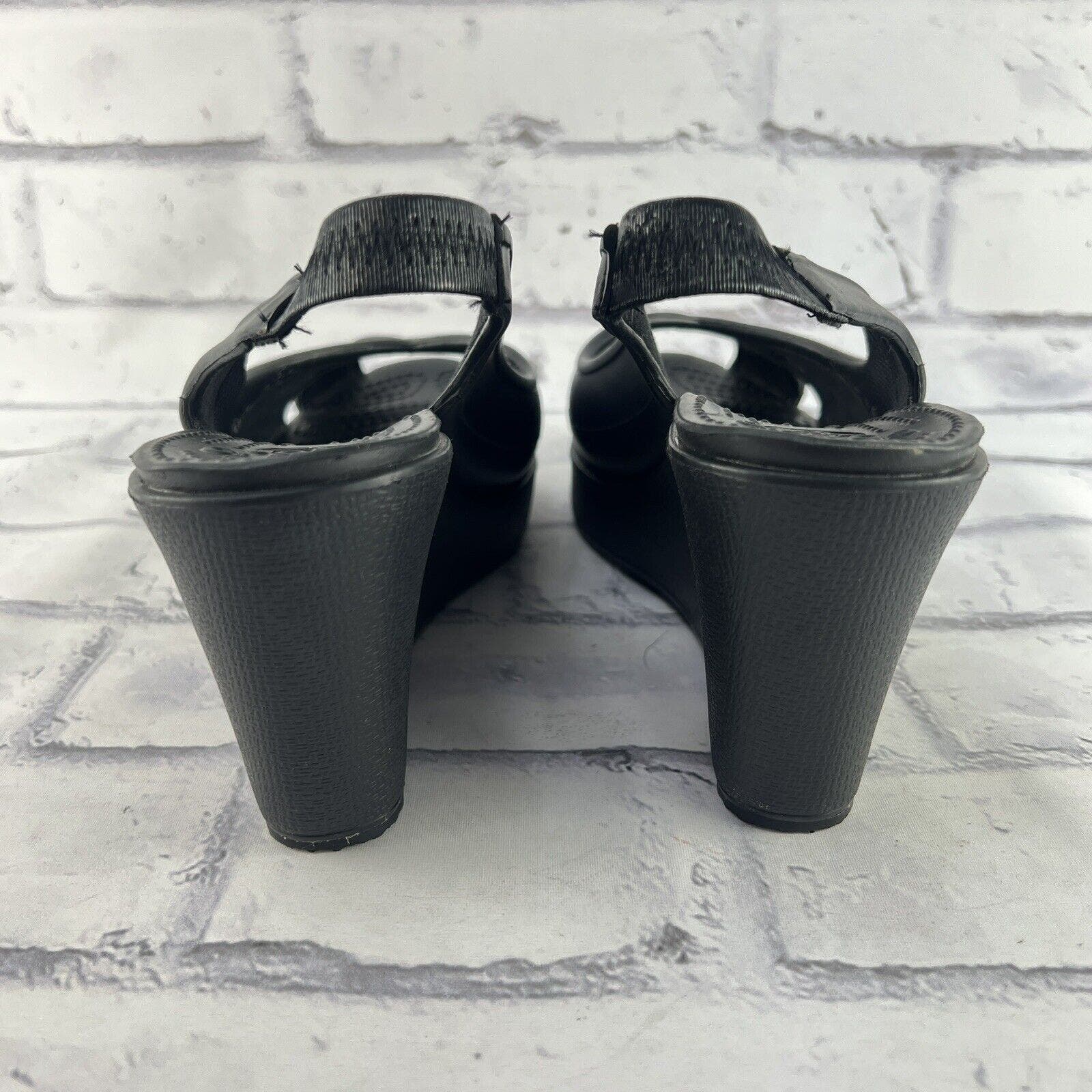 Crocs Farrah Wedge Sandal Women’s 9 Black Platform Slingback Shoes Peep Toe