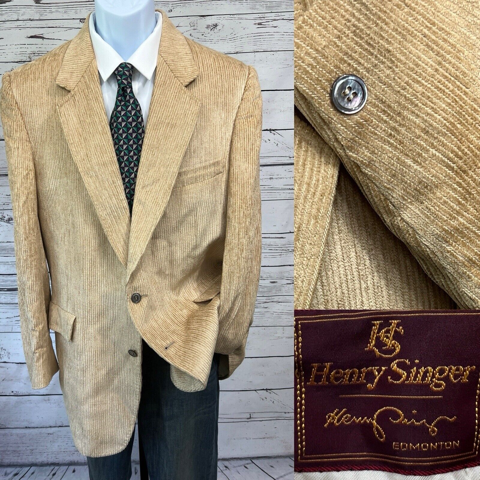 Henry Singer 2 Button Blazer Men’s 46T Silk Sport Coat Jacket Cream Oatmeal