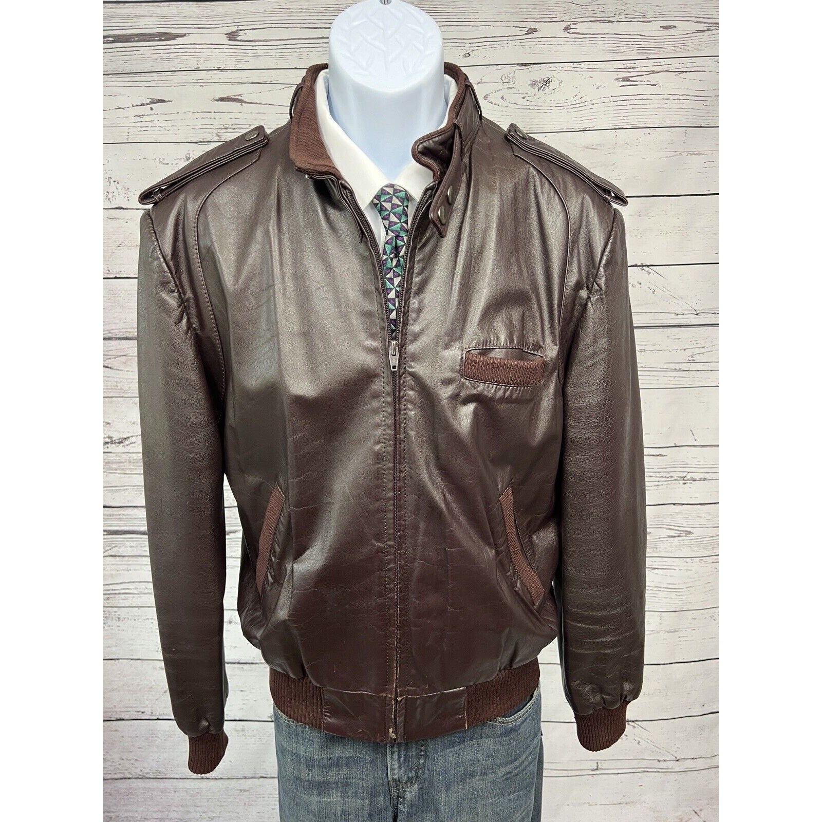 Vintage Leather Bomber Jacket Mens 42 Large Motorcycle Biker Racer Coat 70s