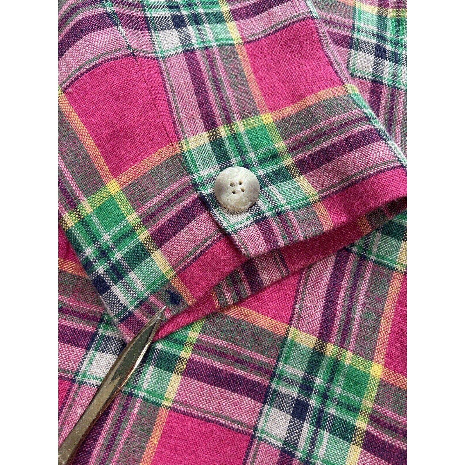 Talbots Vintage One Button Blazer Womens 10 Linen Pink Plaid 80’s Made In USA