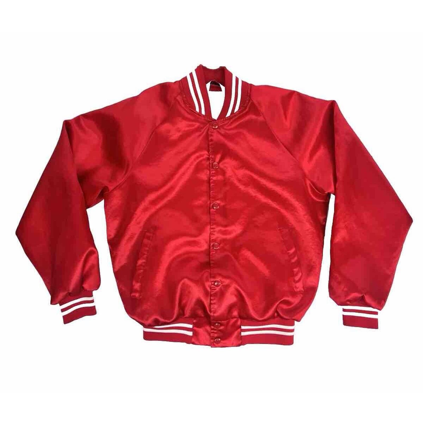 Vintage Wear Guard Varsity Bomber Jacket Men’s Medium Red Satin Button Up USA
