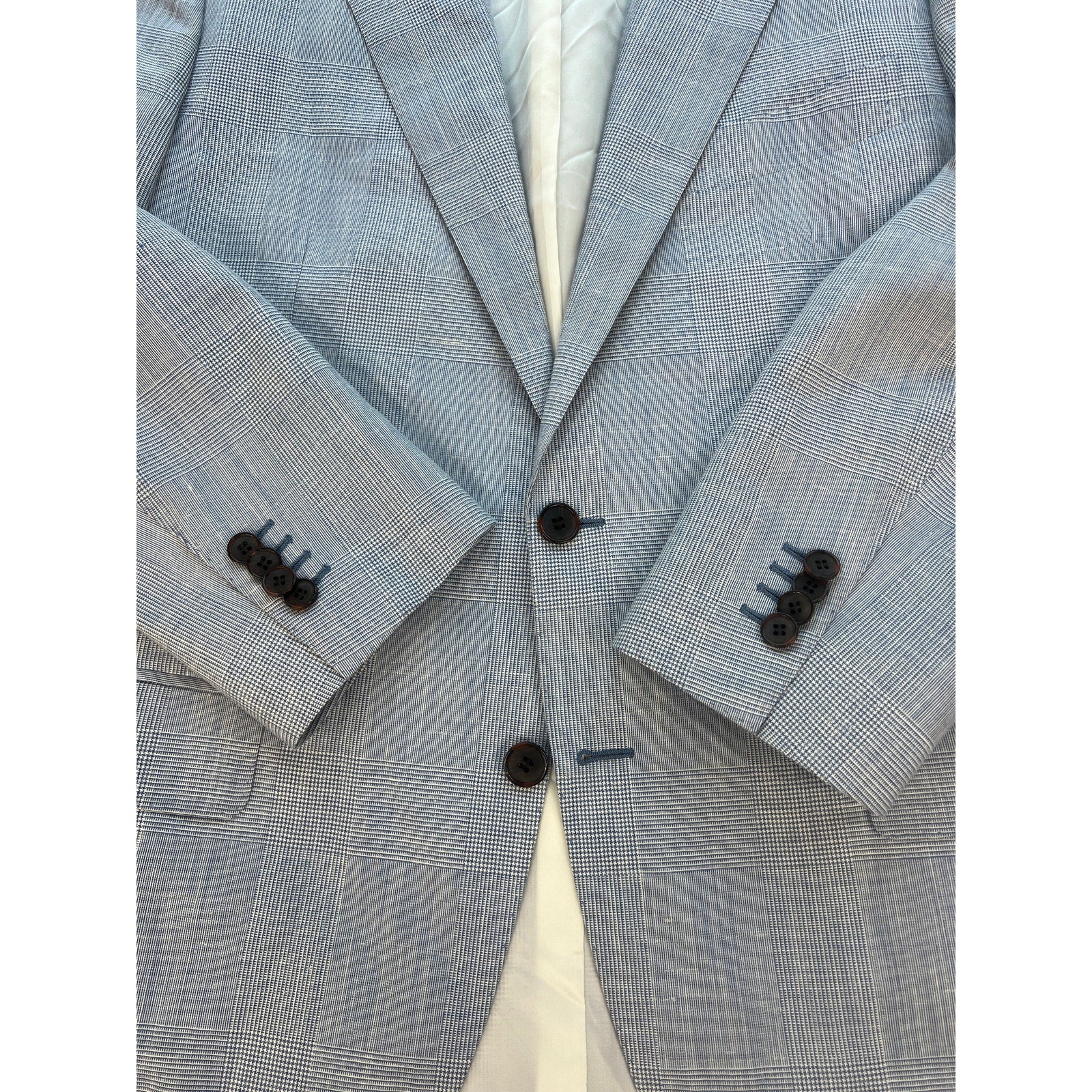 Vitale Barberis Canonico Sport Coat Mens 44R Blazer Jacket Plaid Silk Linen Blue