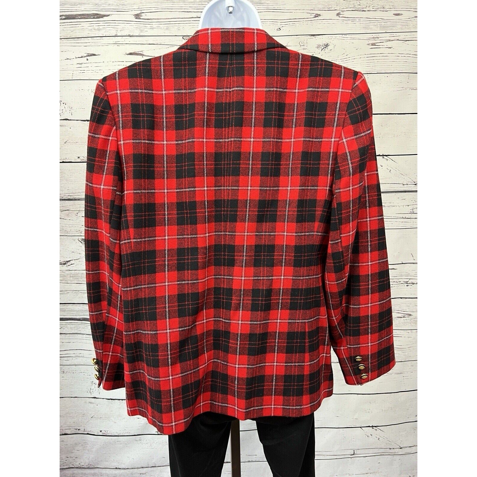 Pendleton 2 Button Blazer Women’s 16 Petite Red Buffalo Plaid Wool Jacket USA