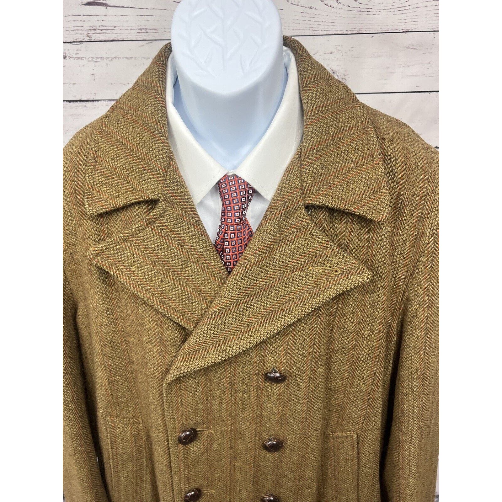 Shanhouse Tweed Overcoat Men’s 46 Faux Fur Lined Double Breasted Vintage