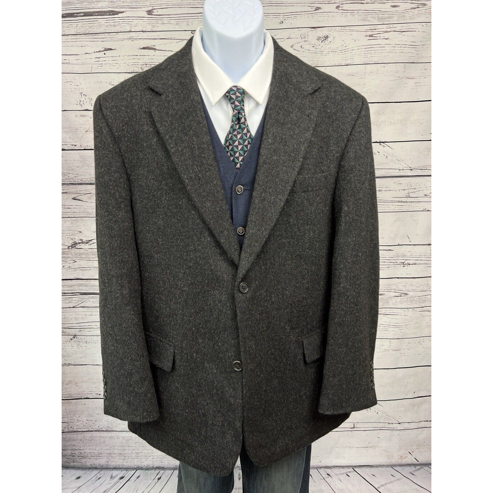 Tailors Row Luxe 2 Button Camel Hair Sport Coat Men’s 44R Jacket Blazer Charcoal