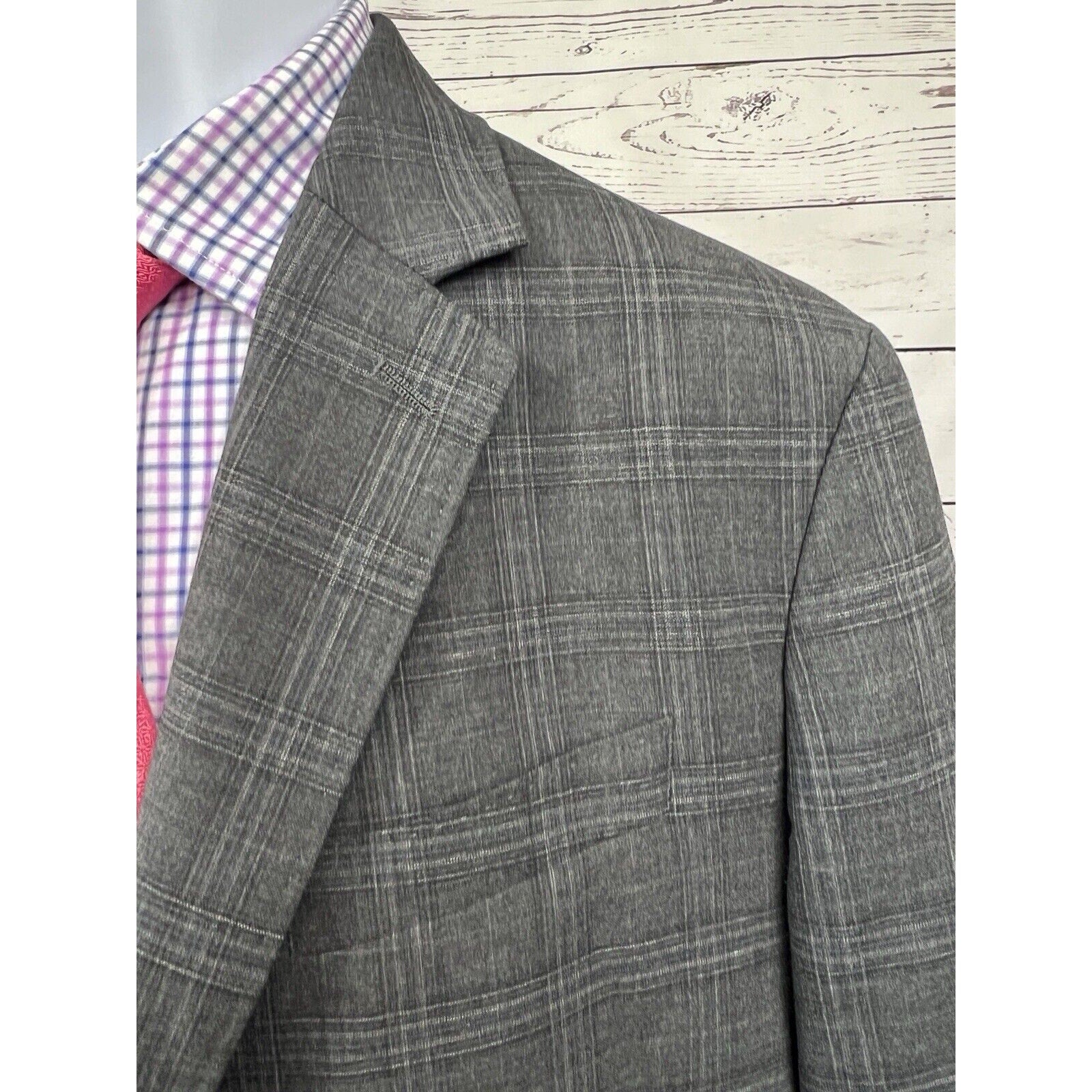 Banana Republic Blazer Mens 42R Performance Wool Blend Slim Fit Windowpane Gray