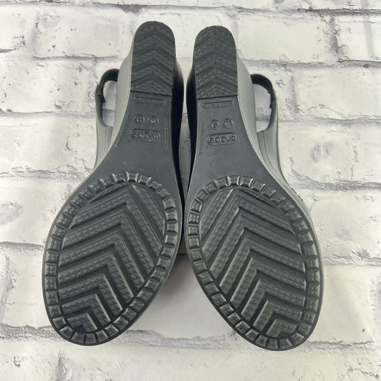 Crocs Farrah Wedge Sandal Women’s 9 Black Platform Slingback Shoes Peep Toe