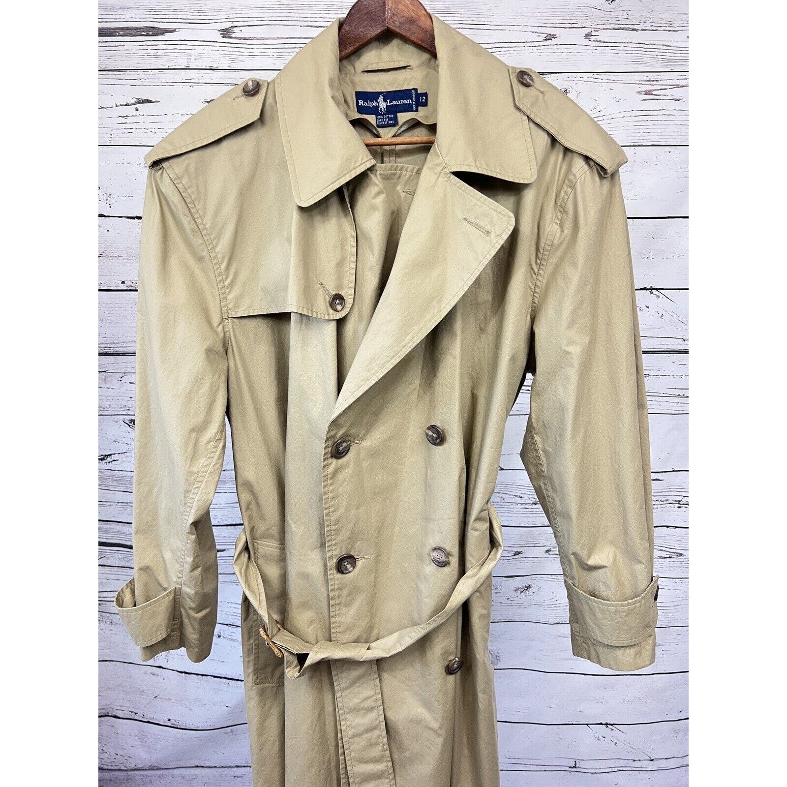 Vintage Ralph Lauren Trench Coat Women’s Size 12 Belted Double Breasted Tan