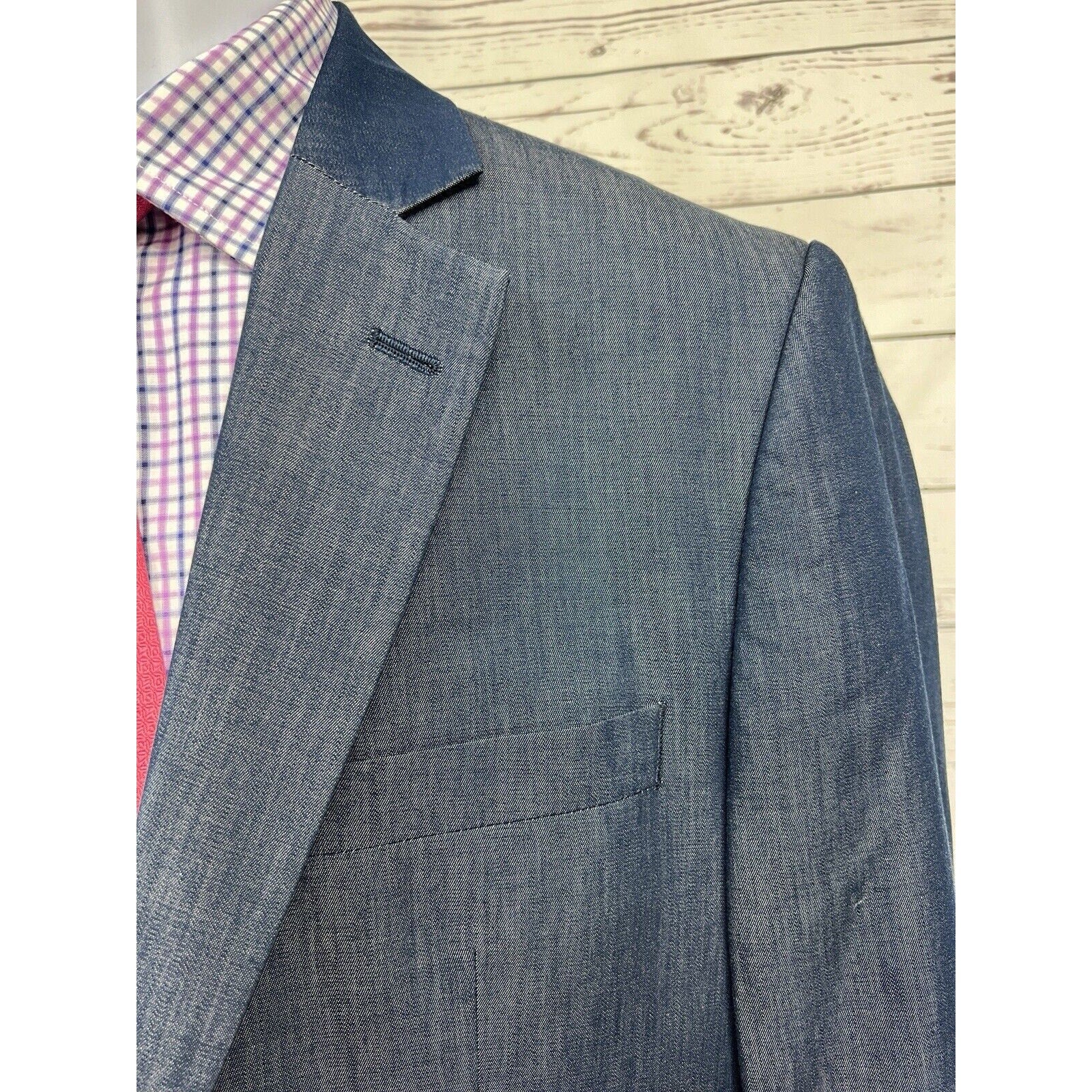 Jones New York 2 Button Sport Coat Men’s 40R Blue Denim Look Blazer Suit Jacket