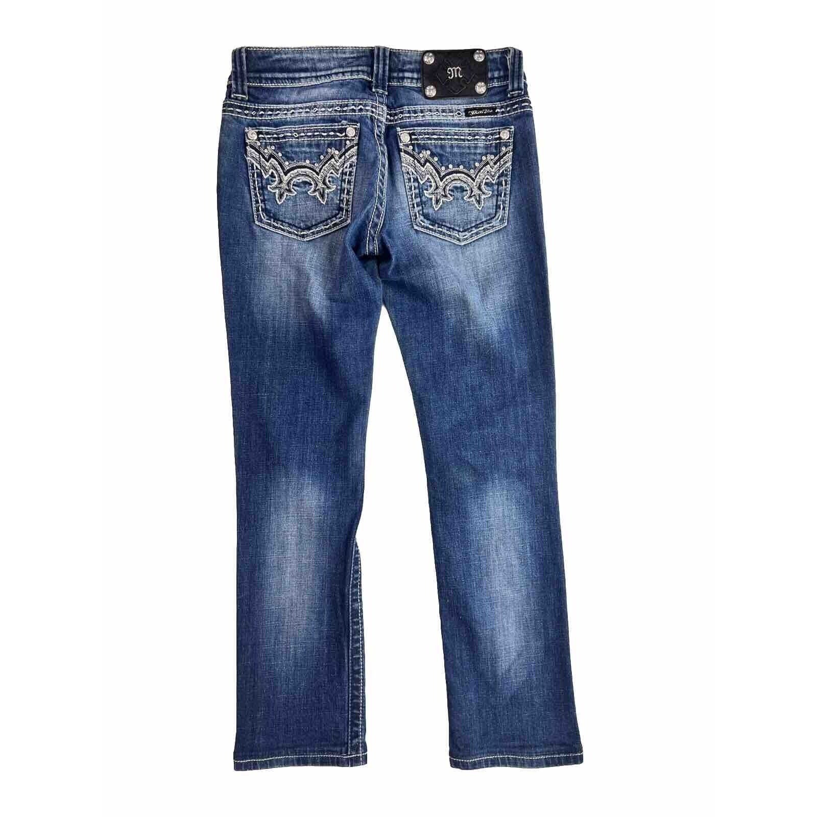 Miss Me JW5307T9 Jeans Women's 26 Straight Leg Embellished Stretch Medium Wash