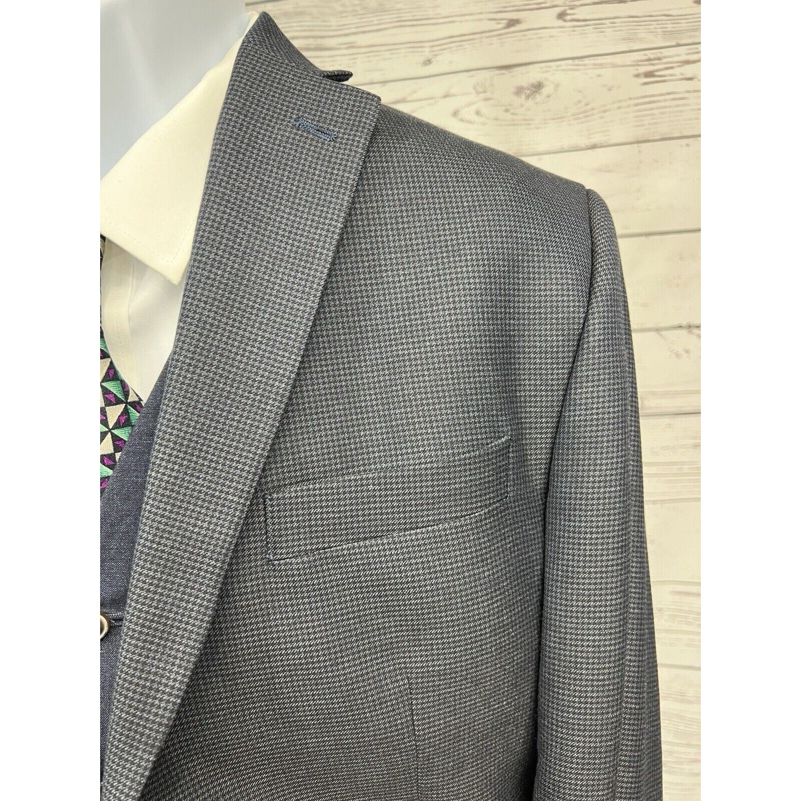 Michael Kors 2 Button Blazer Mens 42S Houndstooth Blue Wool Jacket Sport Coat