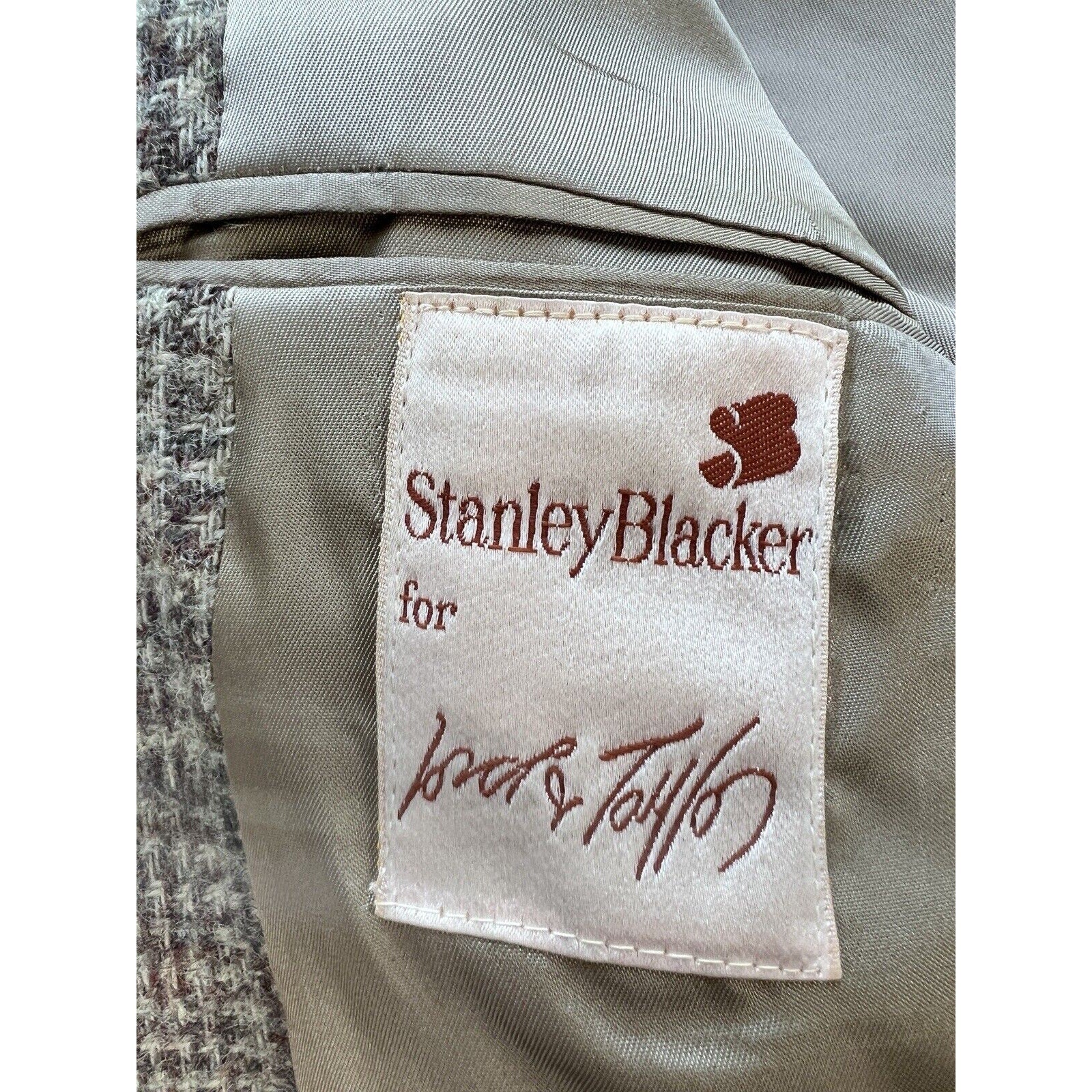 Stanley Blacker 2 Button Wool Blazer Sports Coat Men’s 42R Wood Buttons Plaid