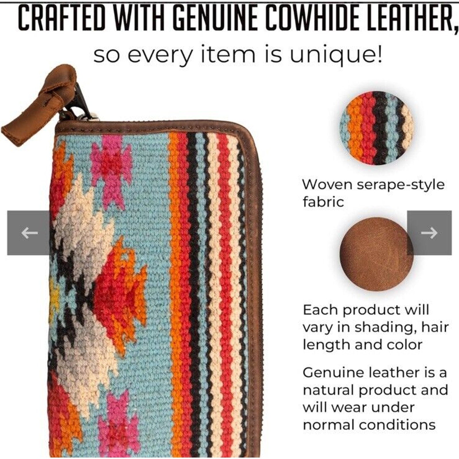 STS Ranchwear Saltillo Rosa Wristlet Wallet Woven Fabric Western Leather Zip