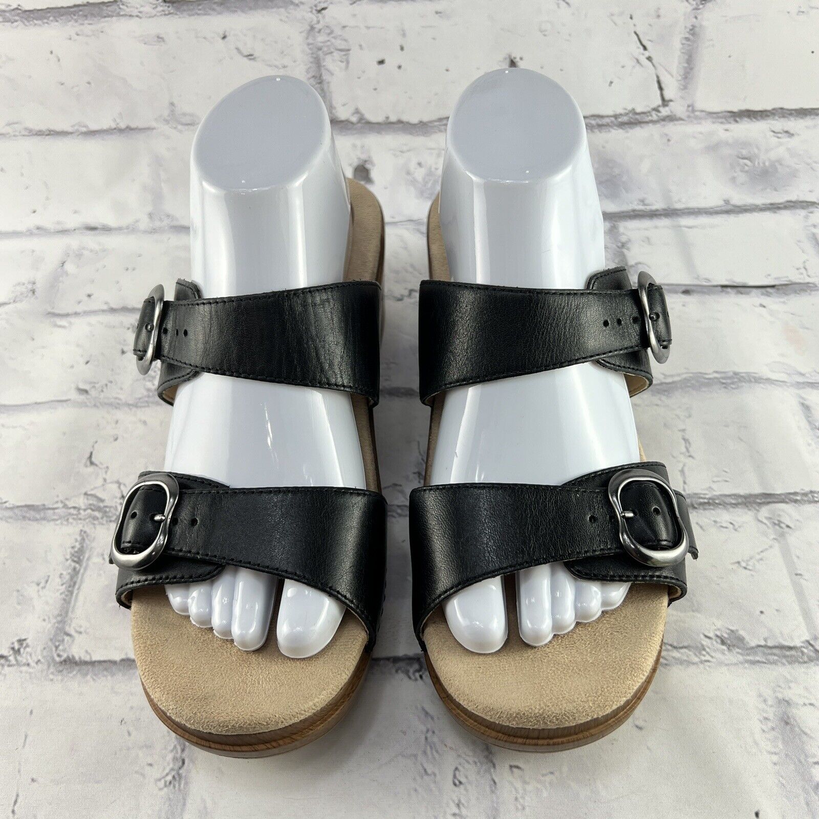 Dansko Sophie Slide Sandals 41 (US 10.5 - 11 ) Double Buckle Strap Black Leather