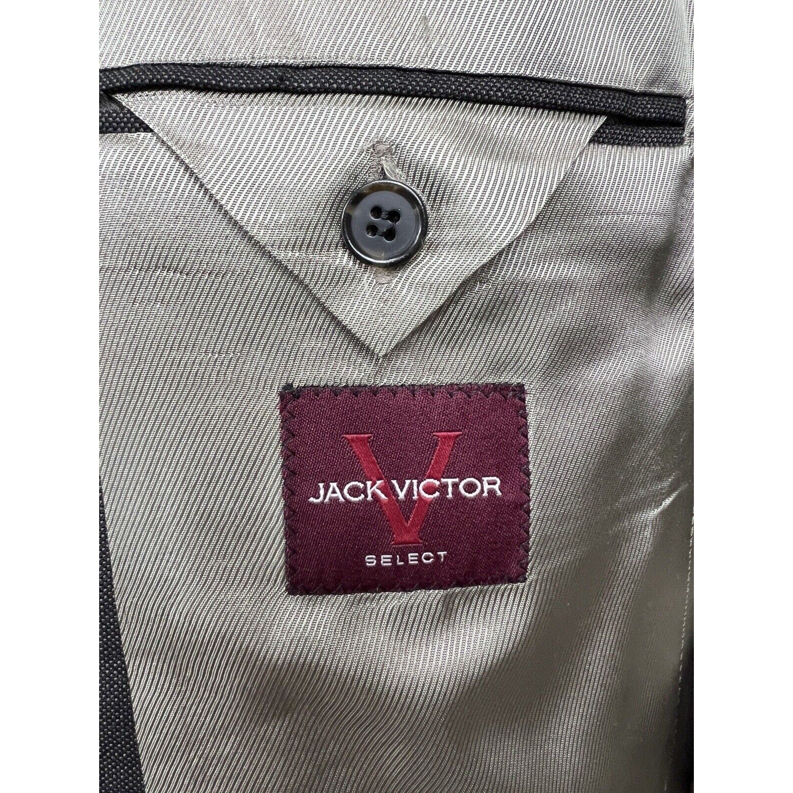 Jack Victor 2 Button Sport Coat Mens 39L Blazer Carbon Black Wool Classic
