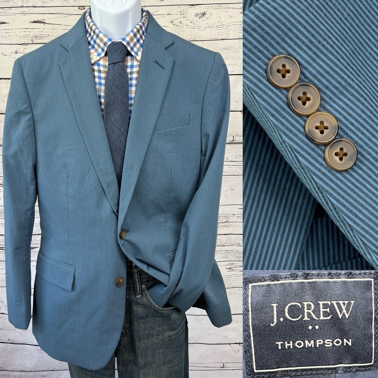 J.Crew Thompson 2 Button Sport Coat Men’s 40R Pinstripe Cotton Jacket Blazer