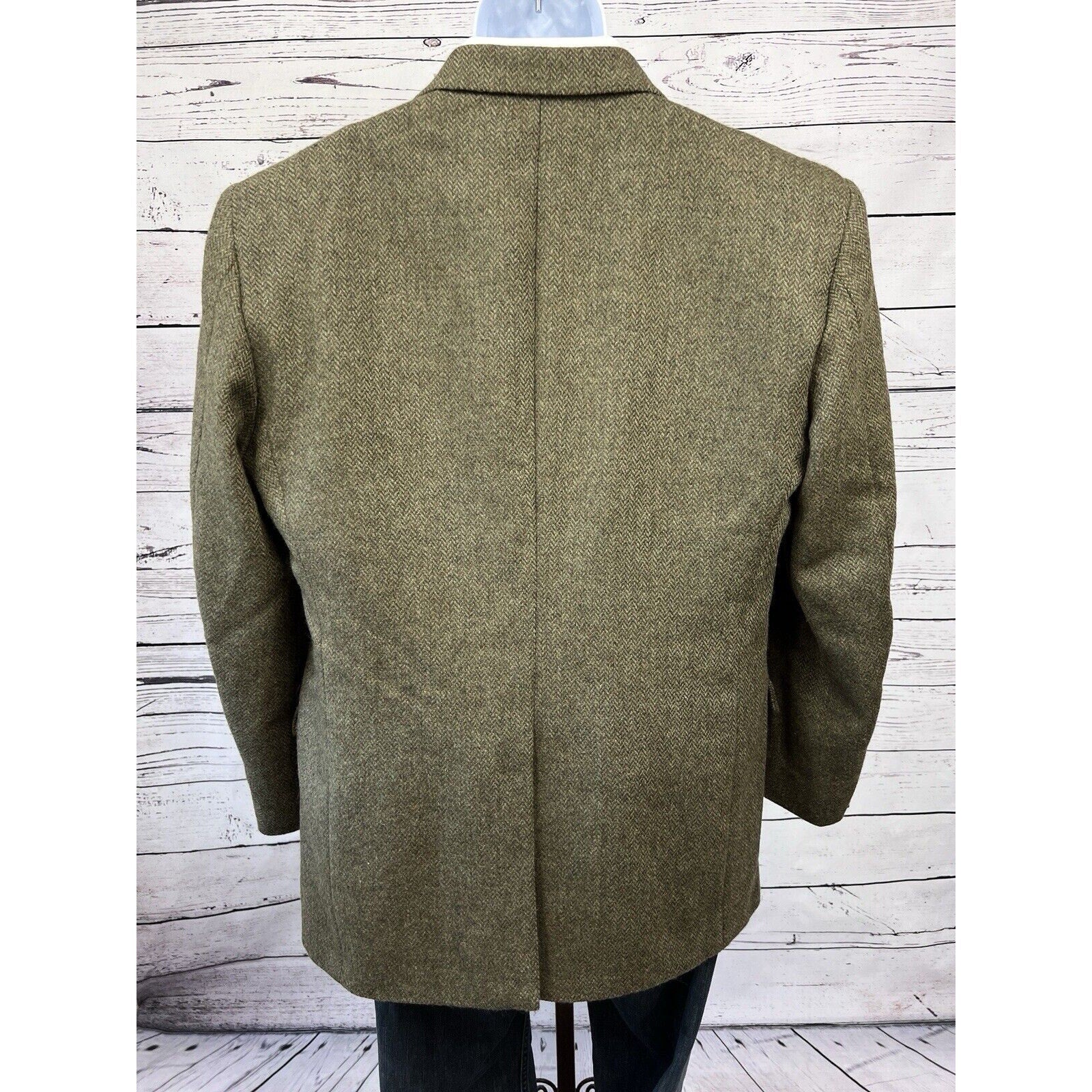 BARRINGTON 2 Button Tweed Blazer Mens 44R Herringbone Green Wool Coat Jacket