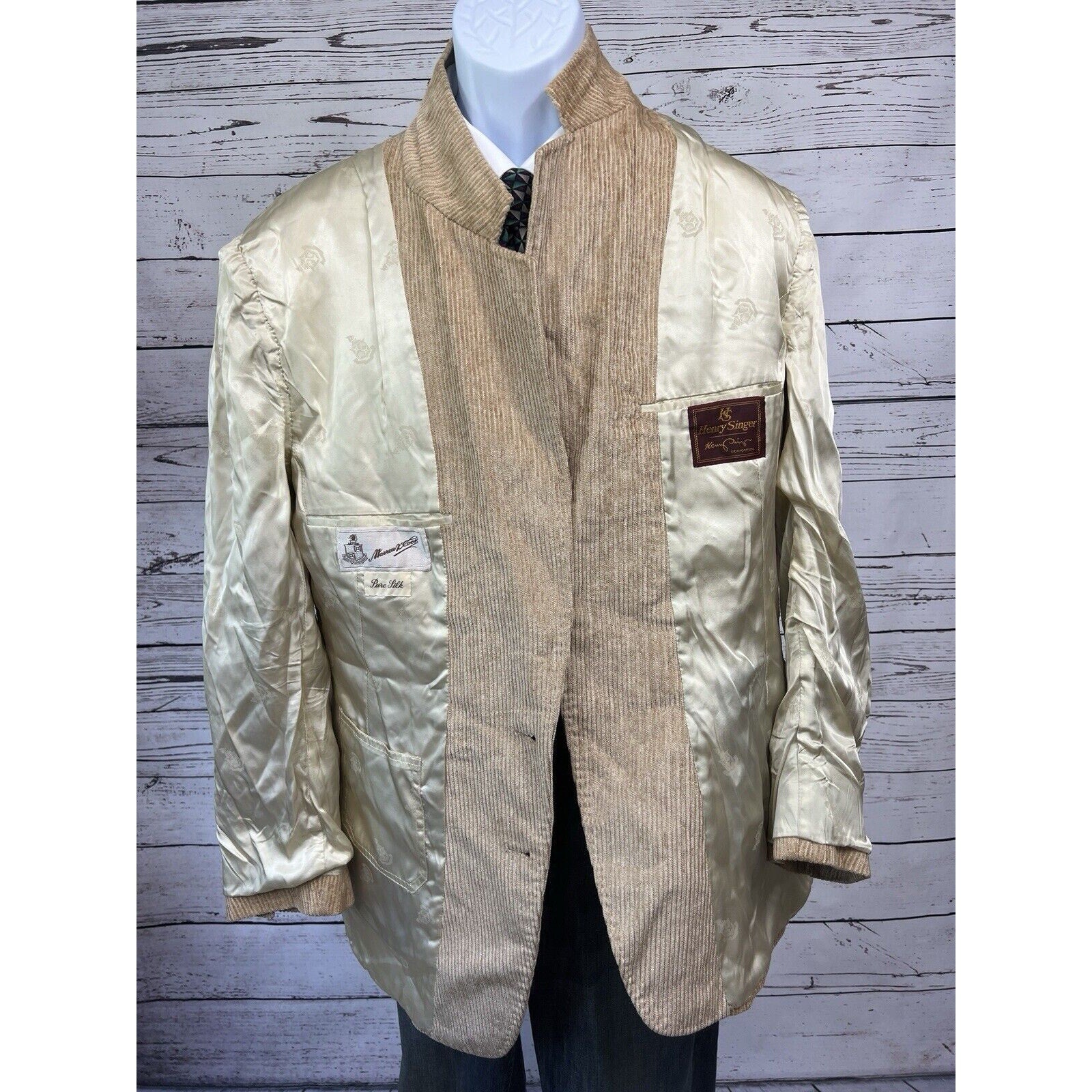 Henry Singer 2 Button Blazer Men’s 46T Silk Sport Coat Jacket Cream Oatmeal