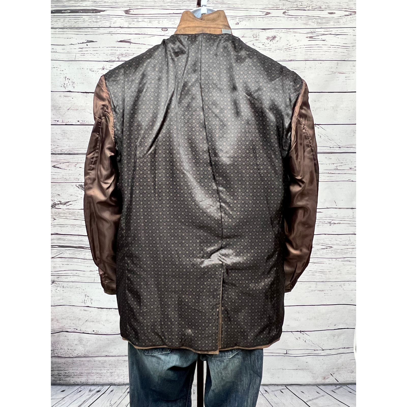 Michael Kors Men's Sport Coat 40R Distressed Faux Leather Blazer Jacket Brown