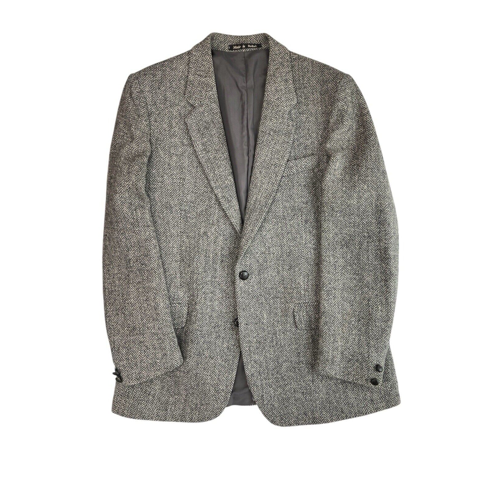 Harris Tweed 2 Button Blazer Mens 41R Wool Jacket Sport Coat Herringbone Gray