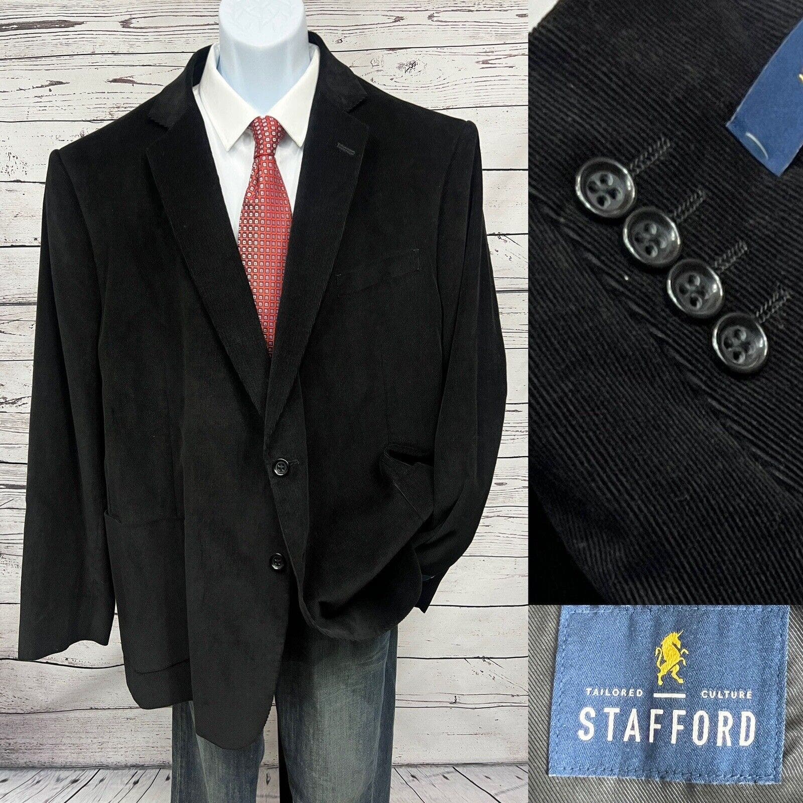 Stafford 2 Button Blazer Corduroy Mens 54R Sport Coat Jacket Classic Fit Black