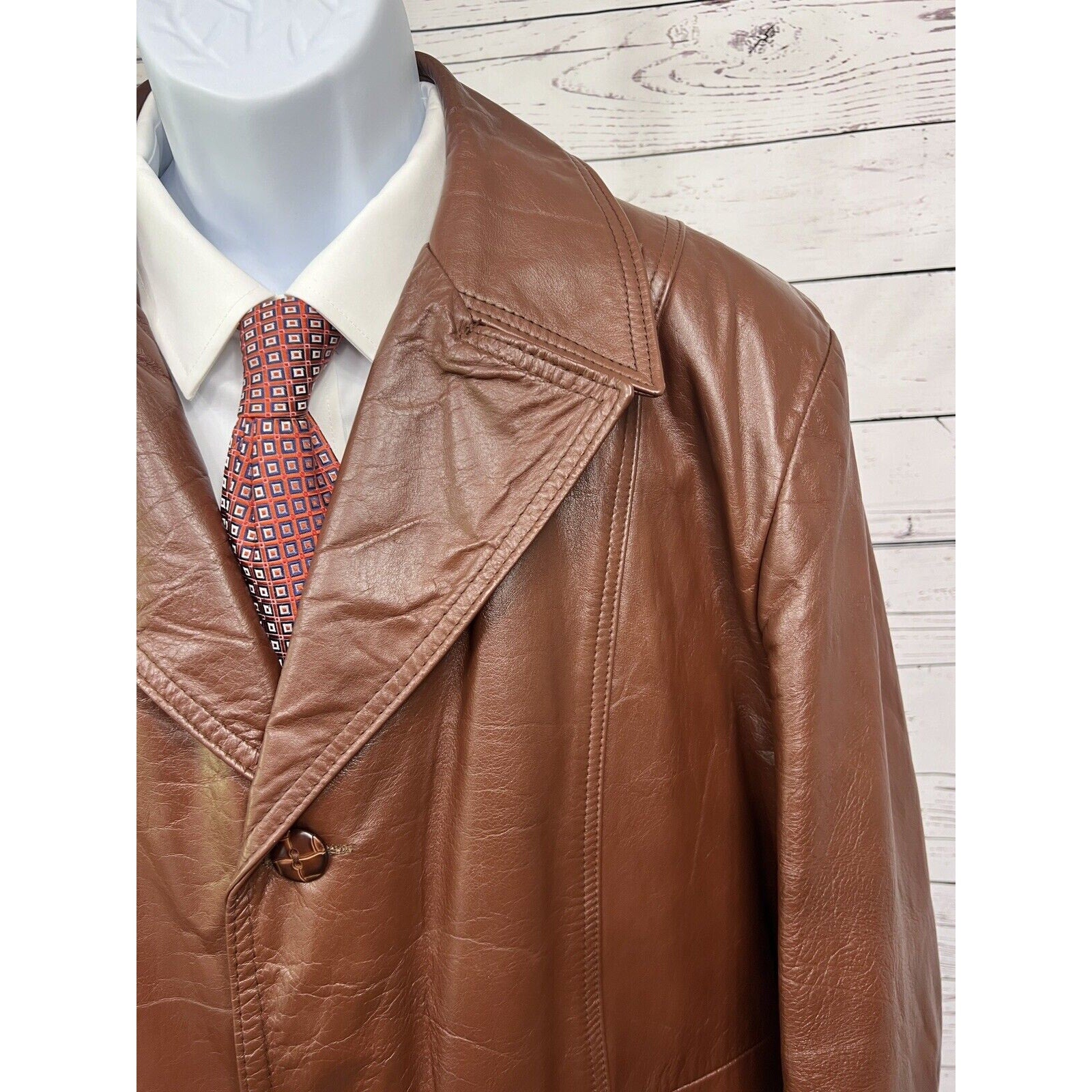 Vintage Leather Jacket Mens 46R 60s 70s Retro Zip Out Liner Coat Jacket Gangster
