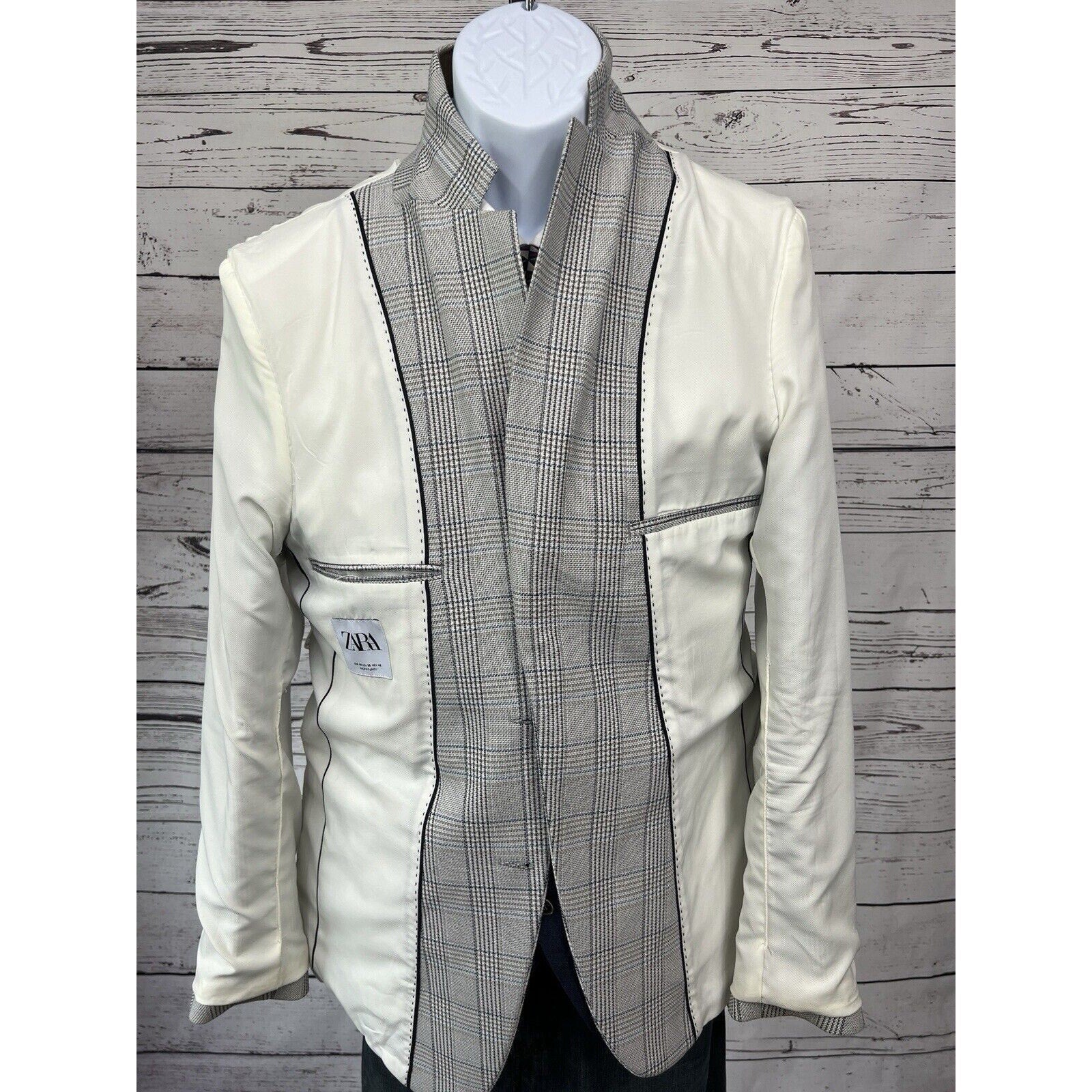 Zara 2 Button Sport Coat Mens 38 Jacket Plaid Gray Blue Blazer Jacket Casual