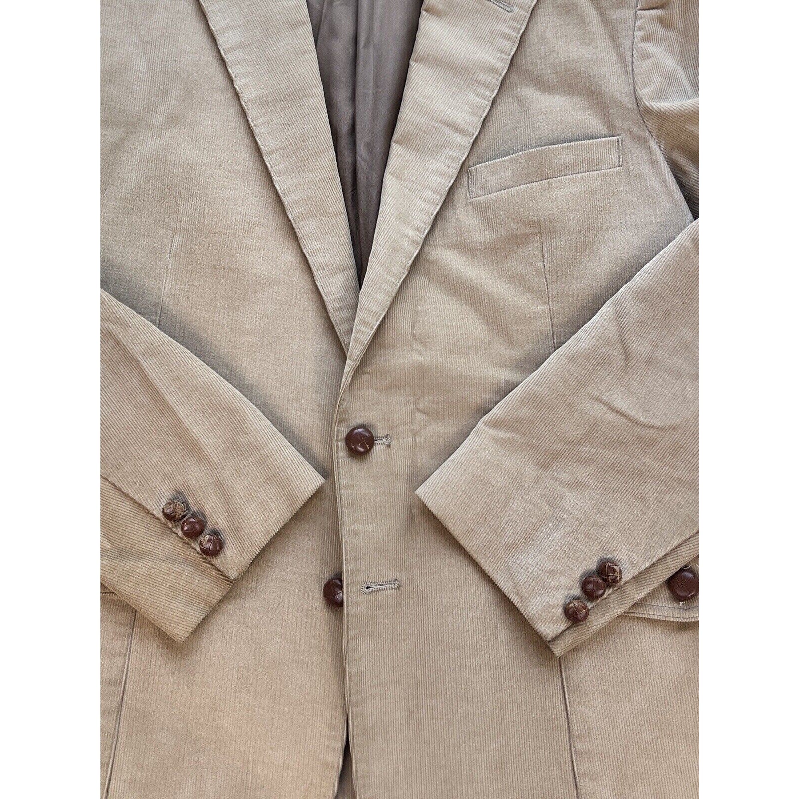 Vintage Levis Corduroy 2 Button Blazer Mens 44L Jacket Wood Button Tan Classic