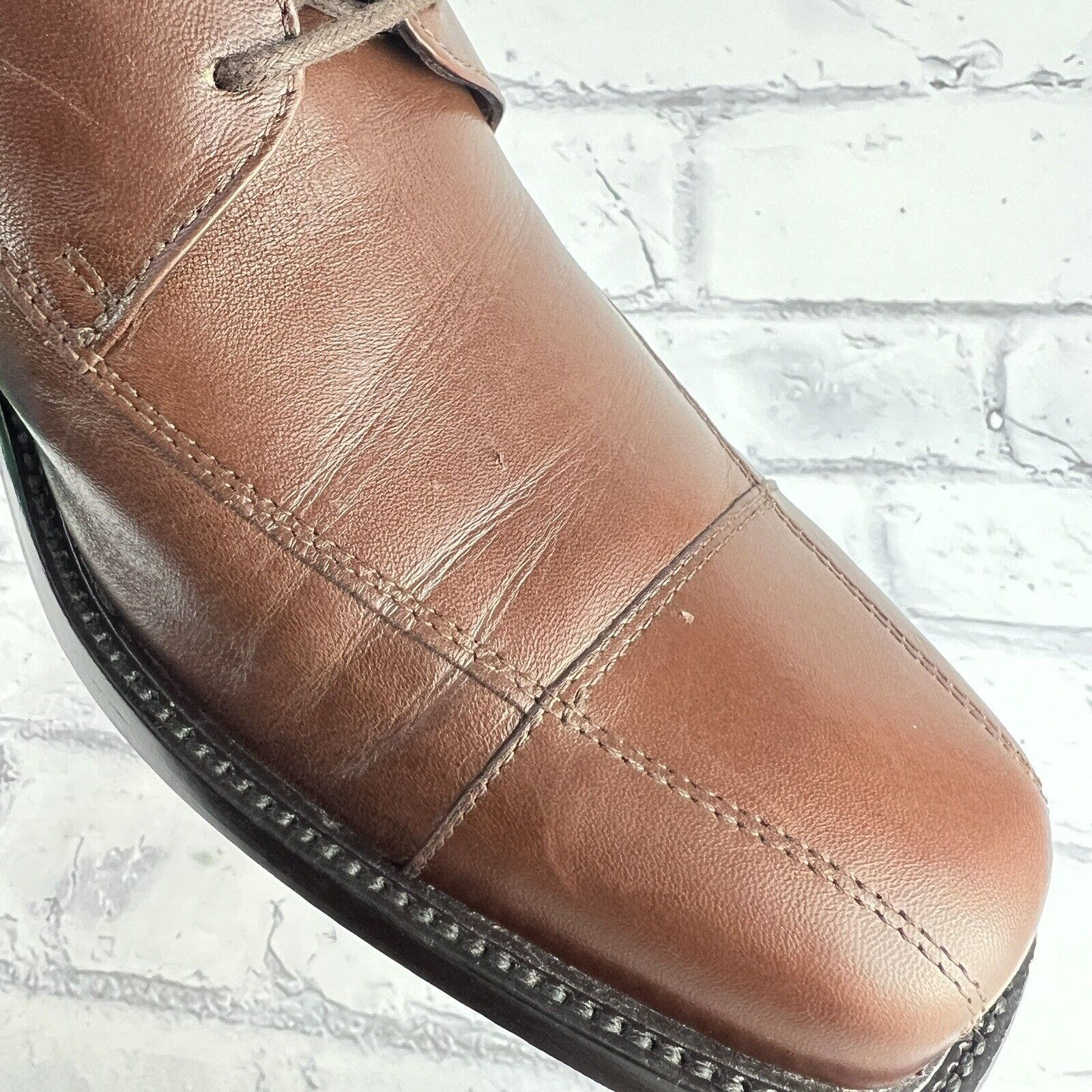 JOHNSTON & MURPHY Dobson Cap Toe Sheepskin Oxford Mens 9.5 M Brown Leather Shoe