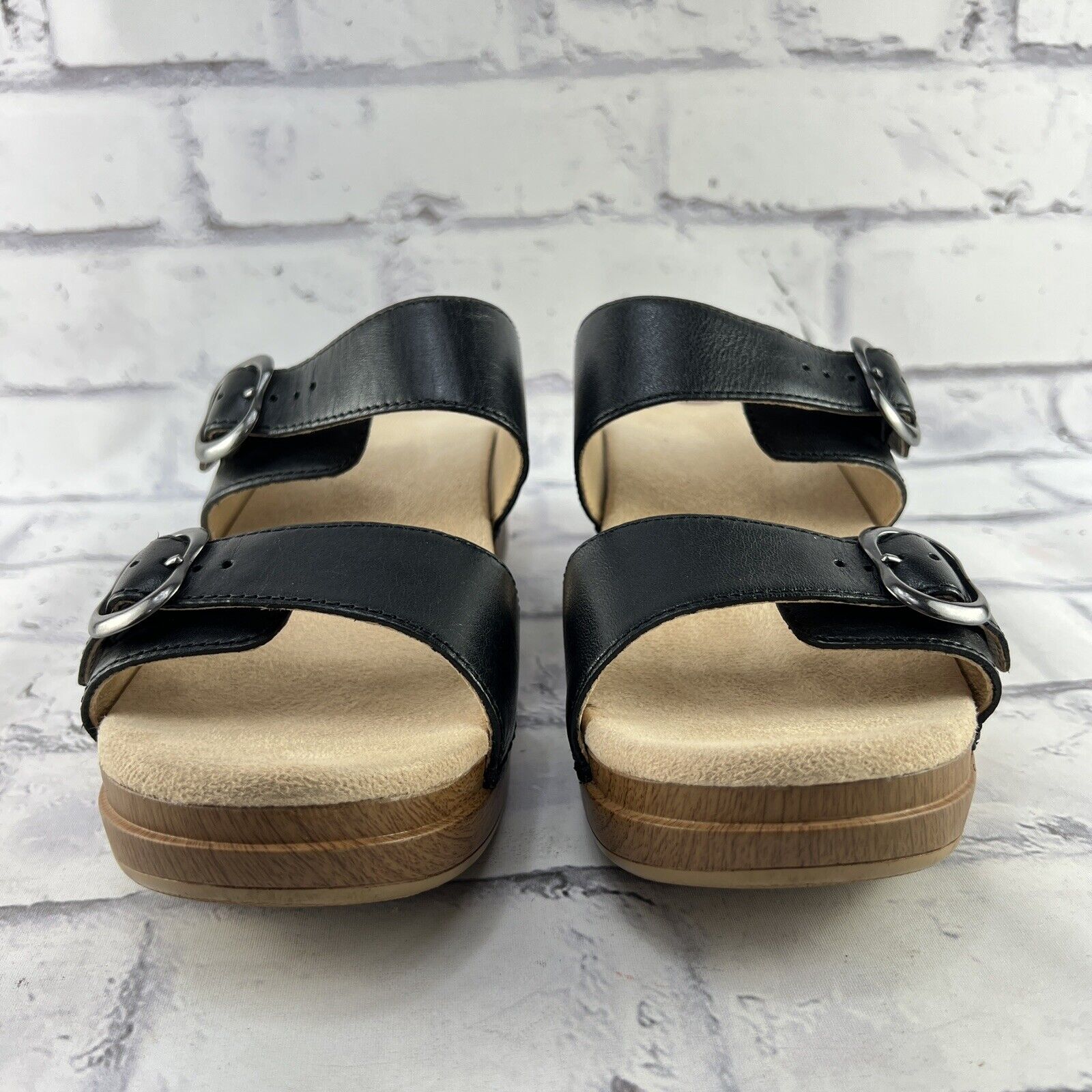 Dansko Sophie Slide Sandals 41 (US 10.5 - 11 ) Double Buckle Strap Black Leather